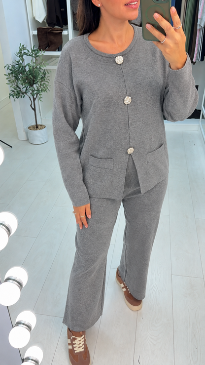 Brynn Plain Button Detailed Knitted Loungewear Set
