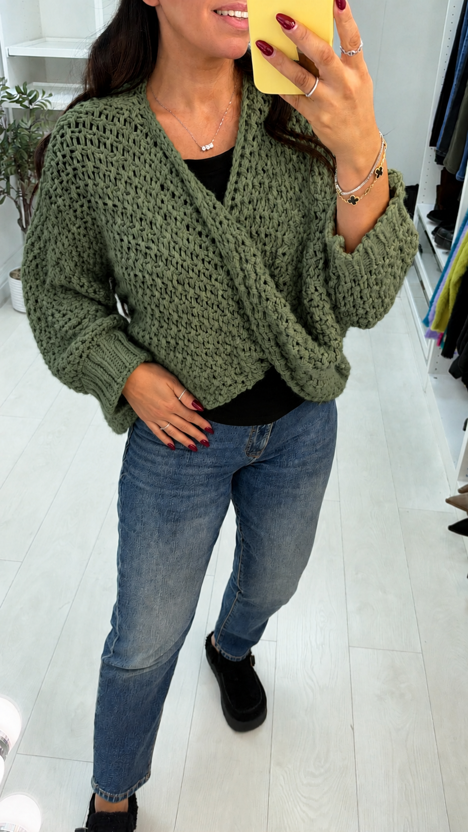 Kristiana Plain Wrap Front Chunky Knit Jumper