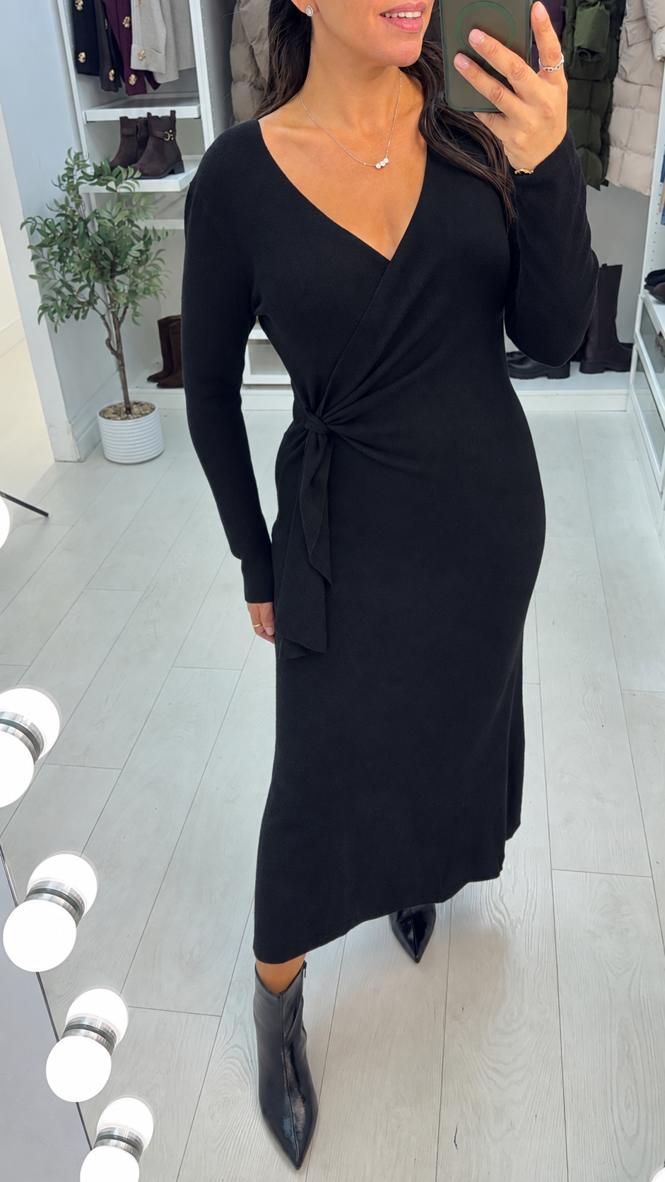 Alisa Plain V Neck Wrap Over Jumper Dress