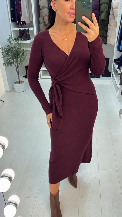 Alisa Plain V Neck Wrap Over Jumper Dress
