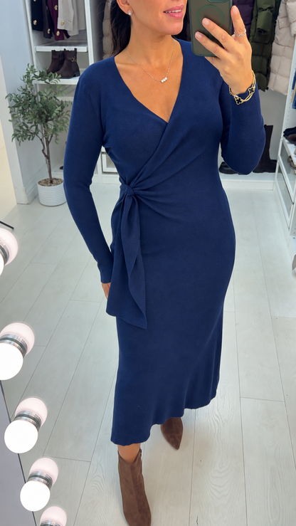 Alisa Plain V Neck Wrap Over Jumper Dress