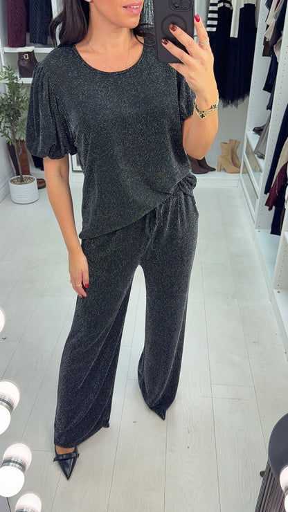 Leyla Lurex Short Balloon Sleeve Top