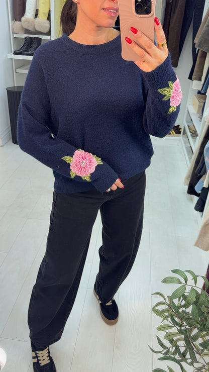 Jeannie Floral Embellished Sleeve Super Soft Jumper
