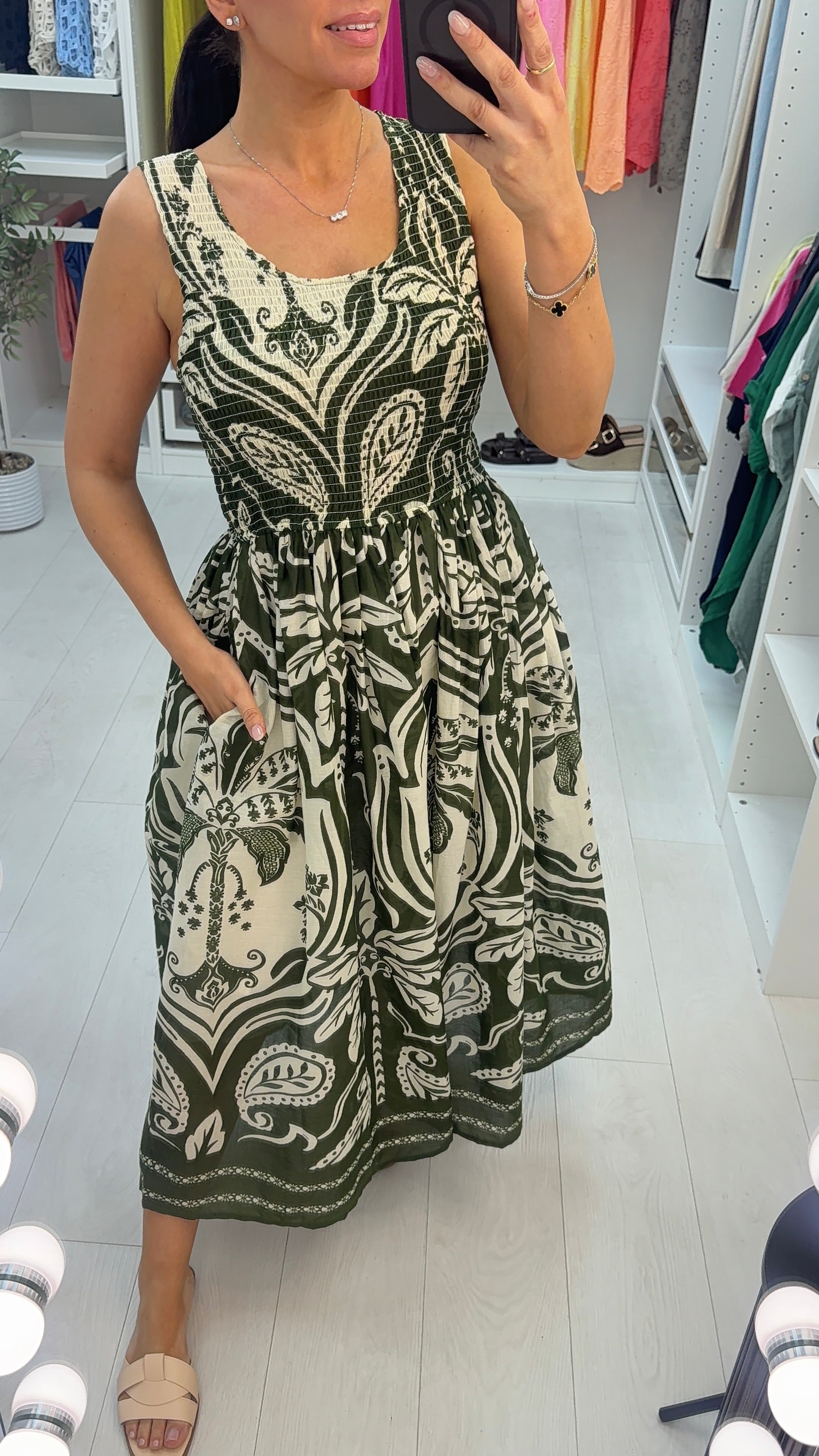 Quinn Abstract Print Shirred Bust Poplin Dress