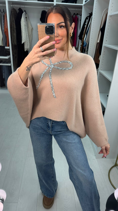 Laureen Crystal Bow Detail Knit Jumper