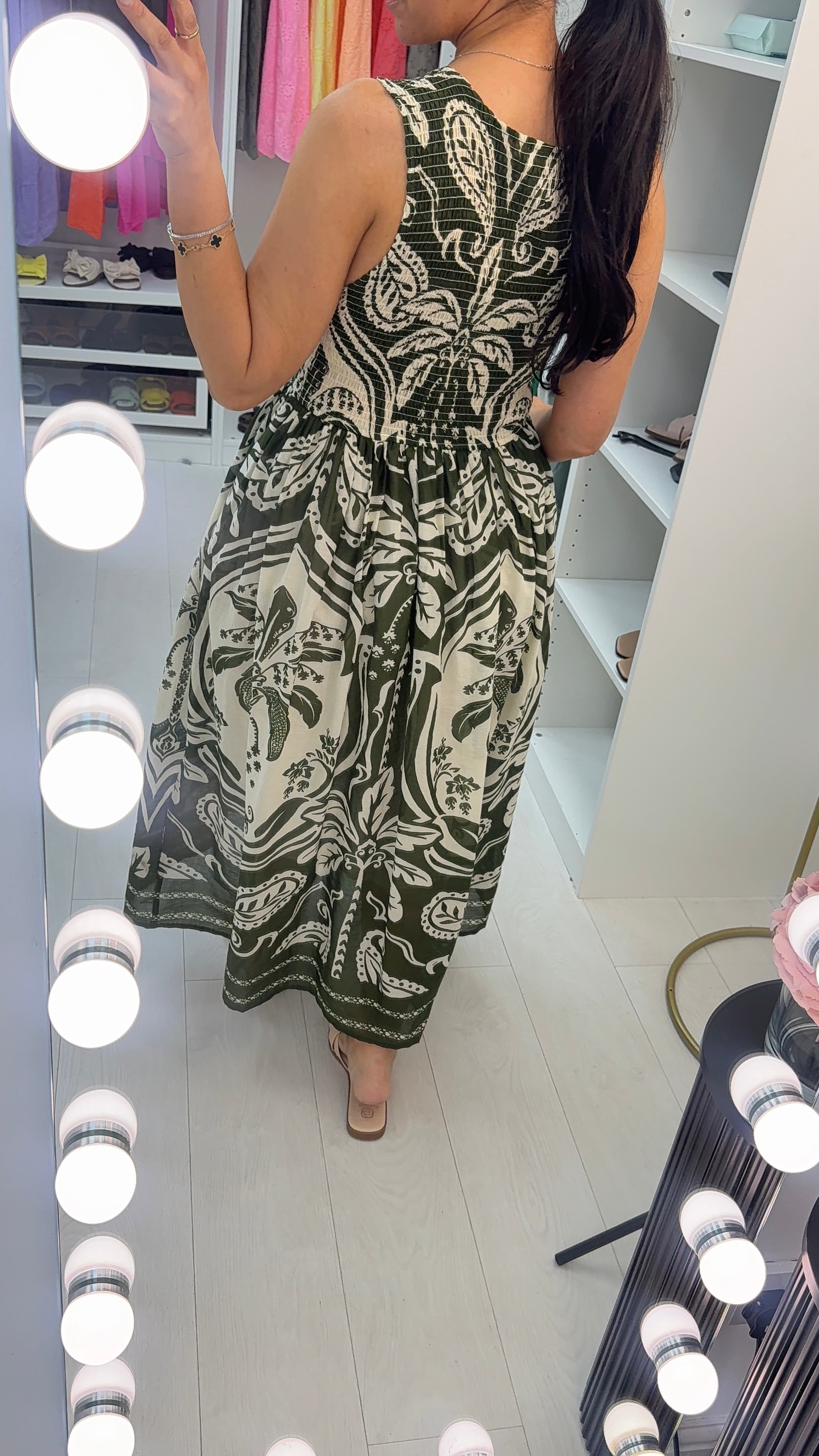 Quinn Abstract Print Shirred Bust Poplin Dress