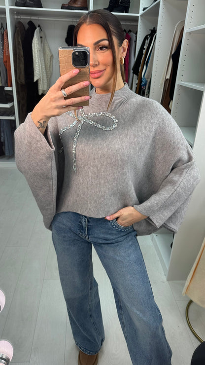 Laureen Crystal Bow Detail Knit Jumper