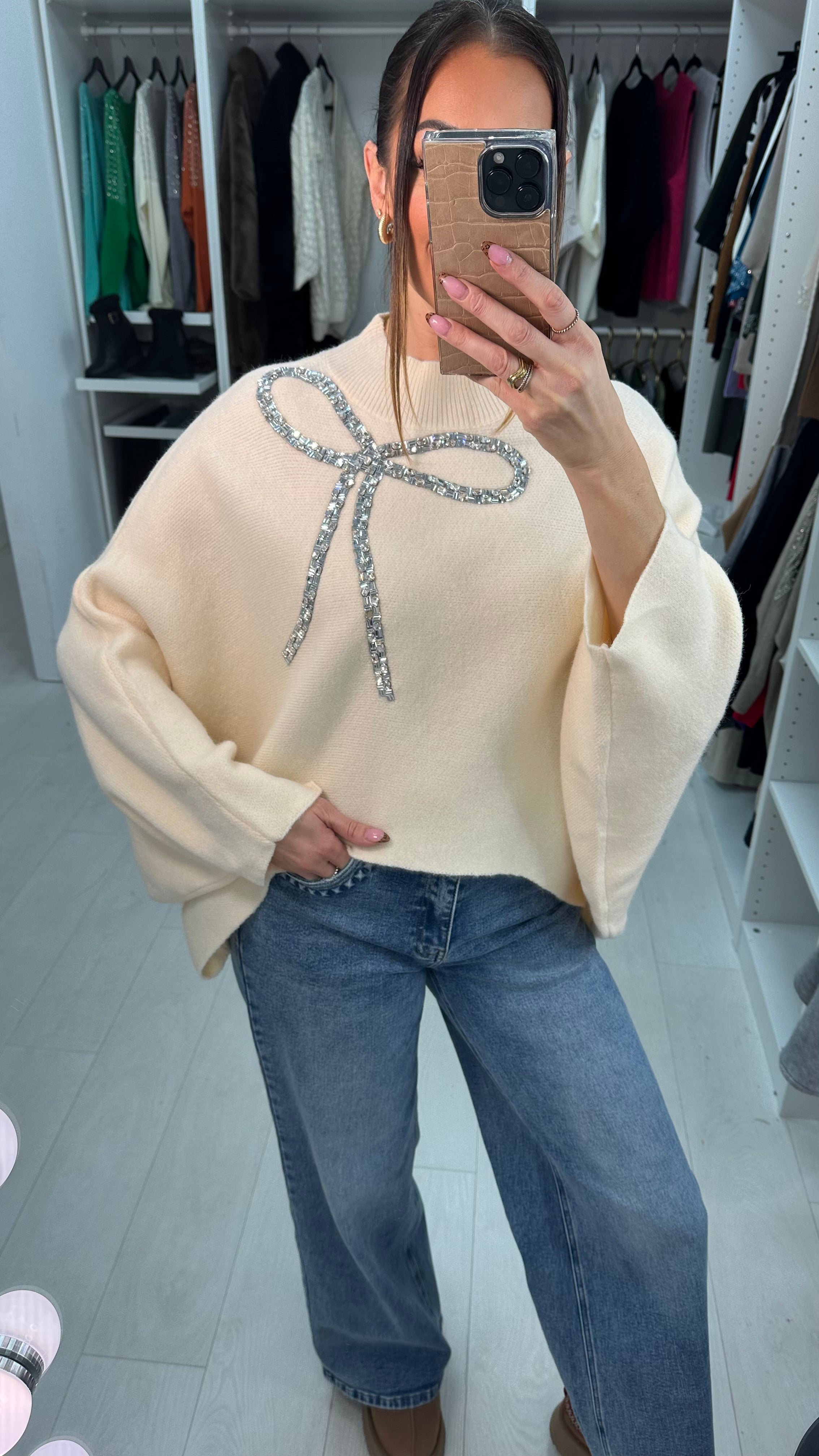 Laureen Crystal Bow Detail Knit Jumper