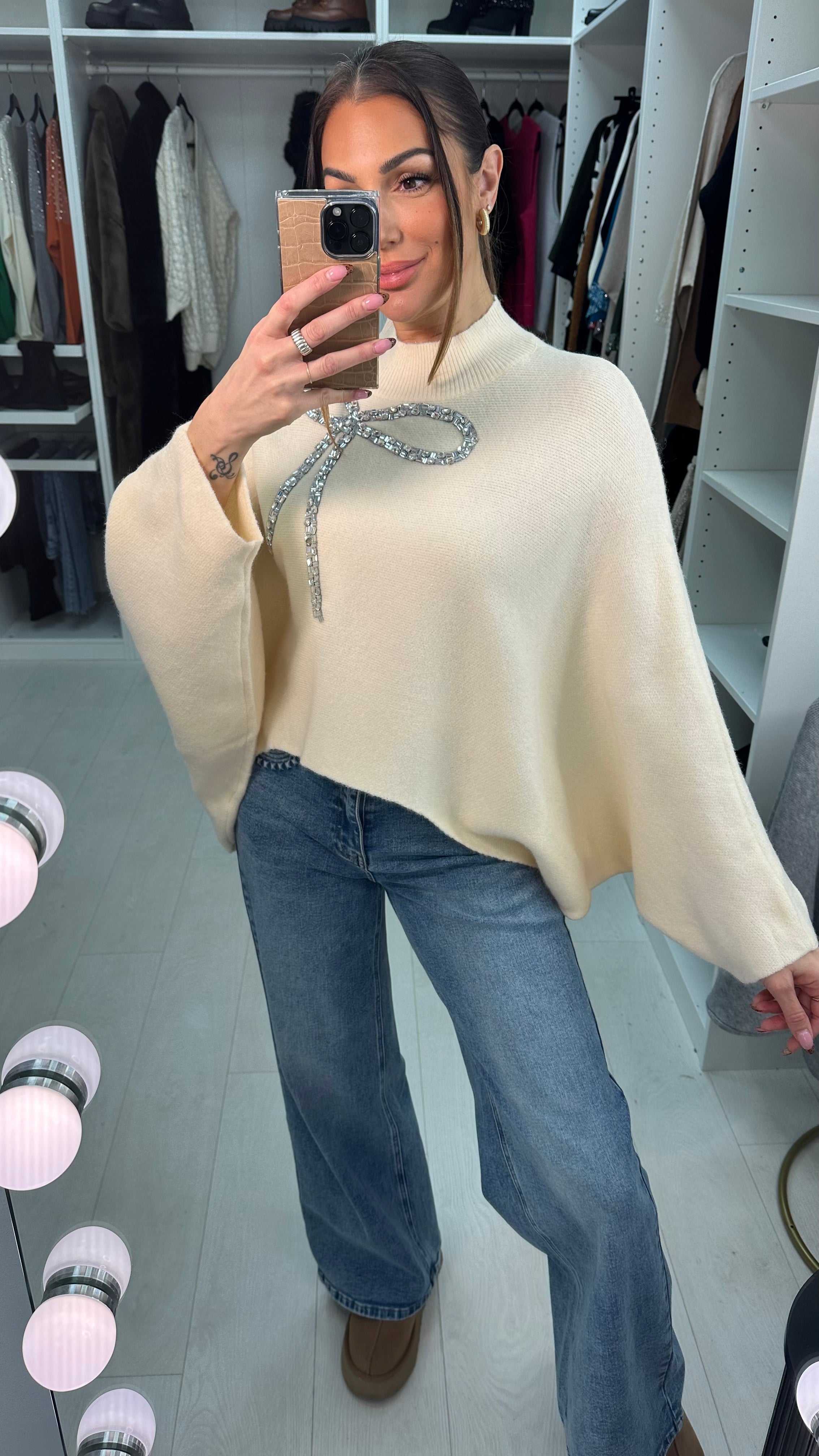 Laureen Crystal Bow Detail Knit Jumper