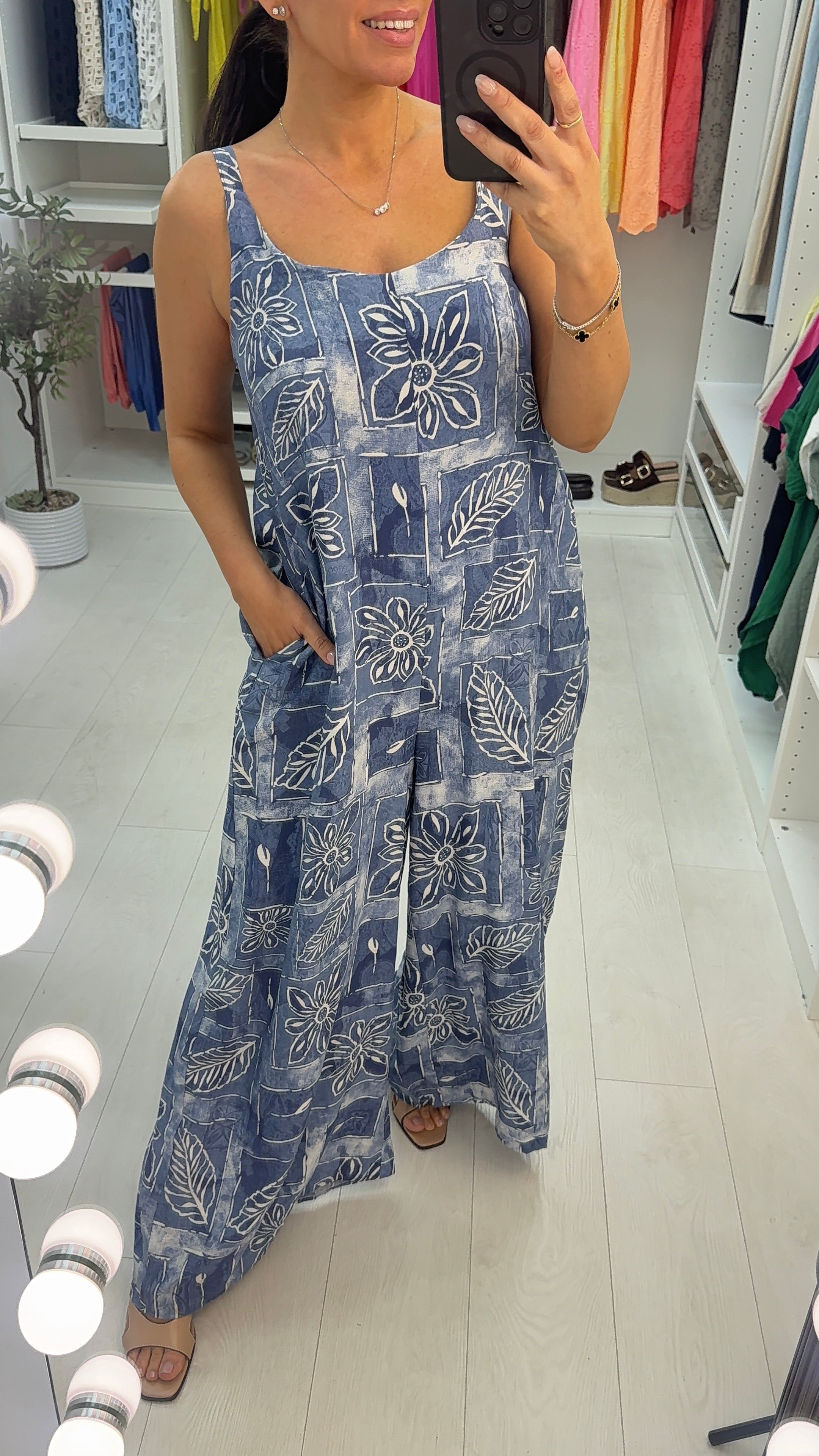Pippia Printed Denim Look Loose Fit Jumpsuit