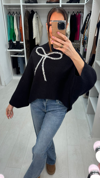 Laureen Crystal Bow Detail Knit Jumper