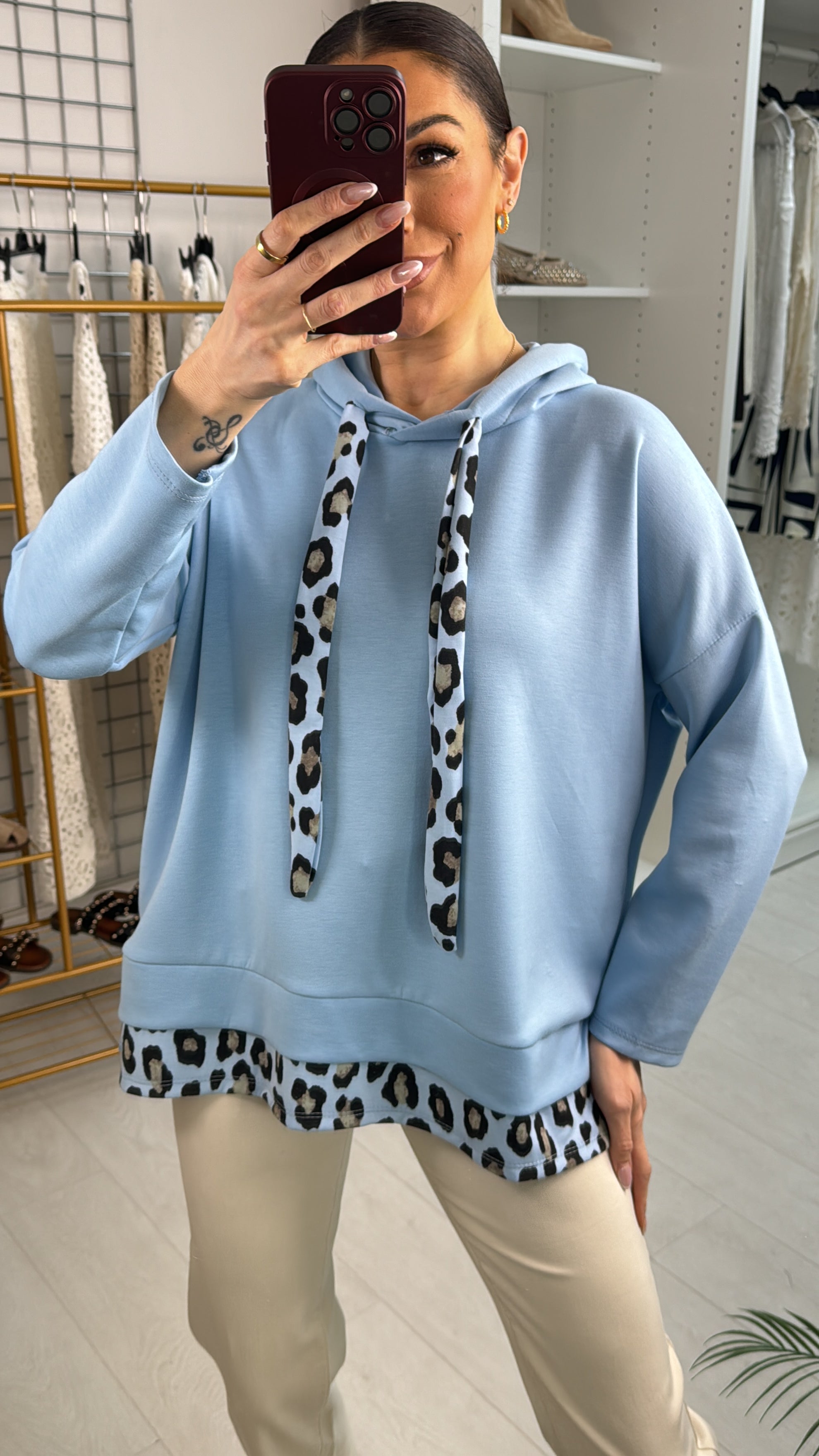 Tensa Leopard Trim Scuba Sweatshirt