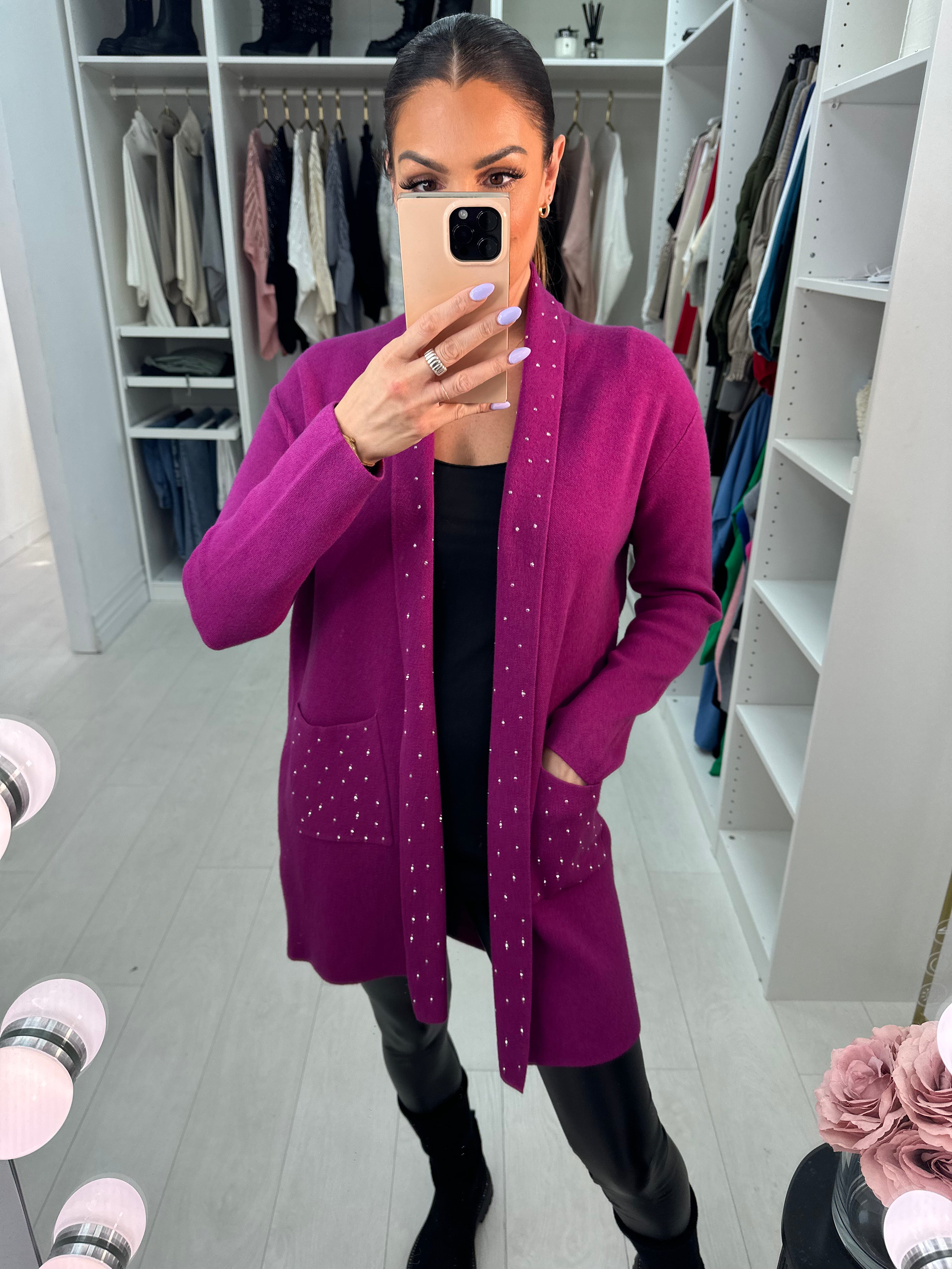 Capri Plain Diamante Detail Longline Cardigan