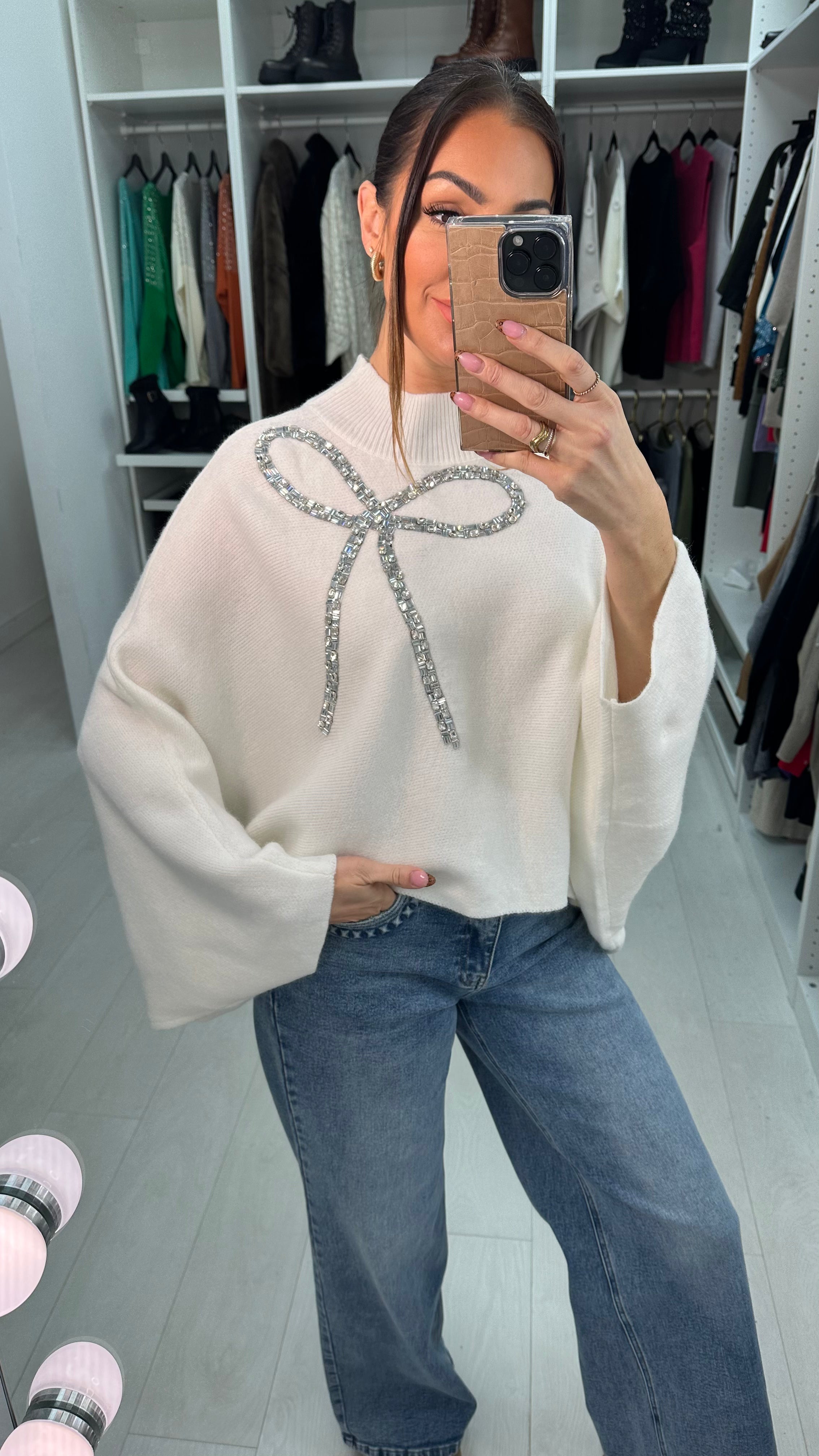 Laureen Crystal Bow Detail Knit Jumper