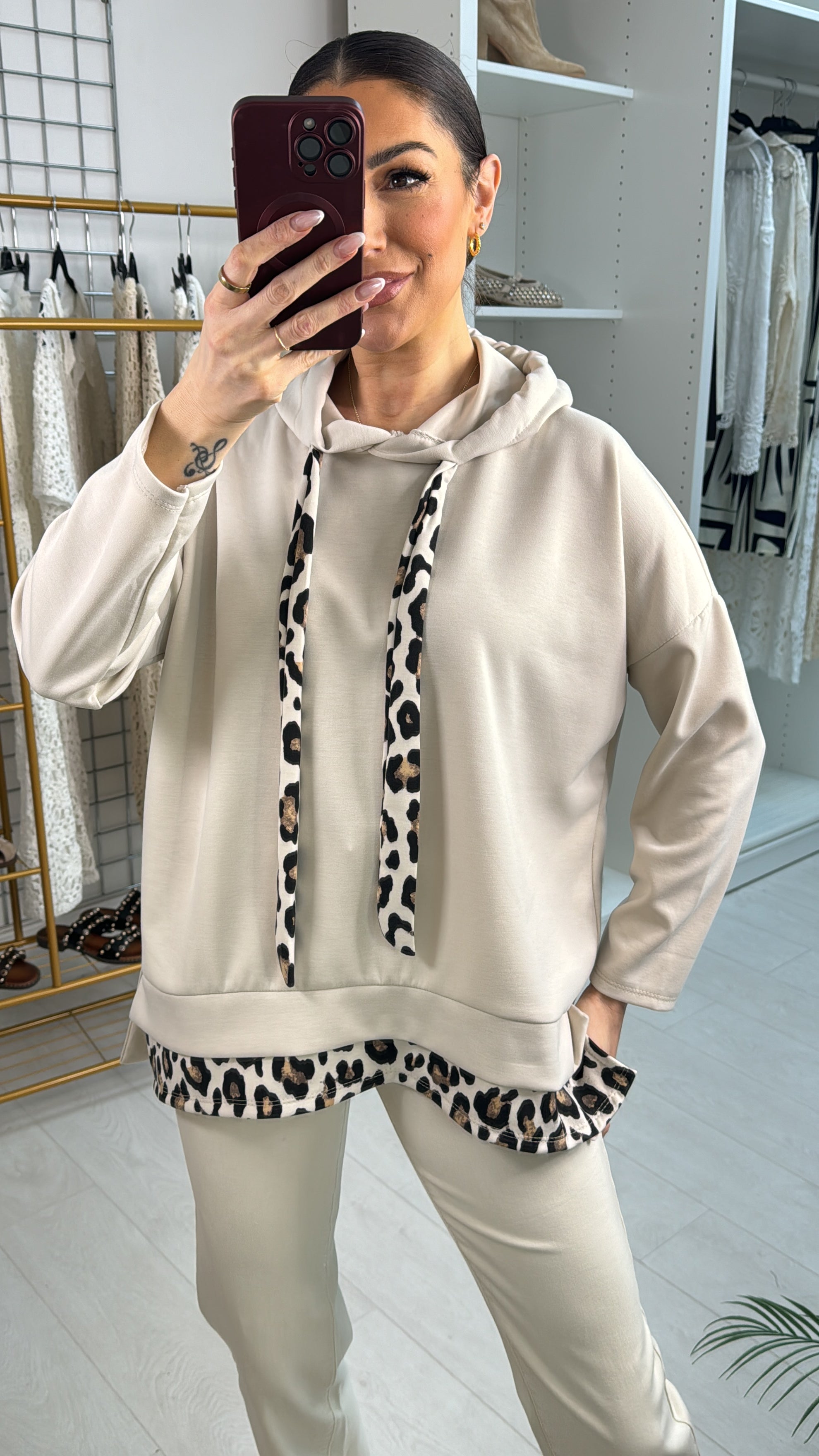 Tensa Leopard Trim Scuba Sweatshirt