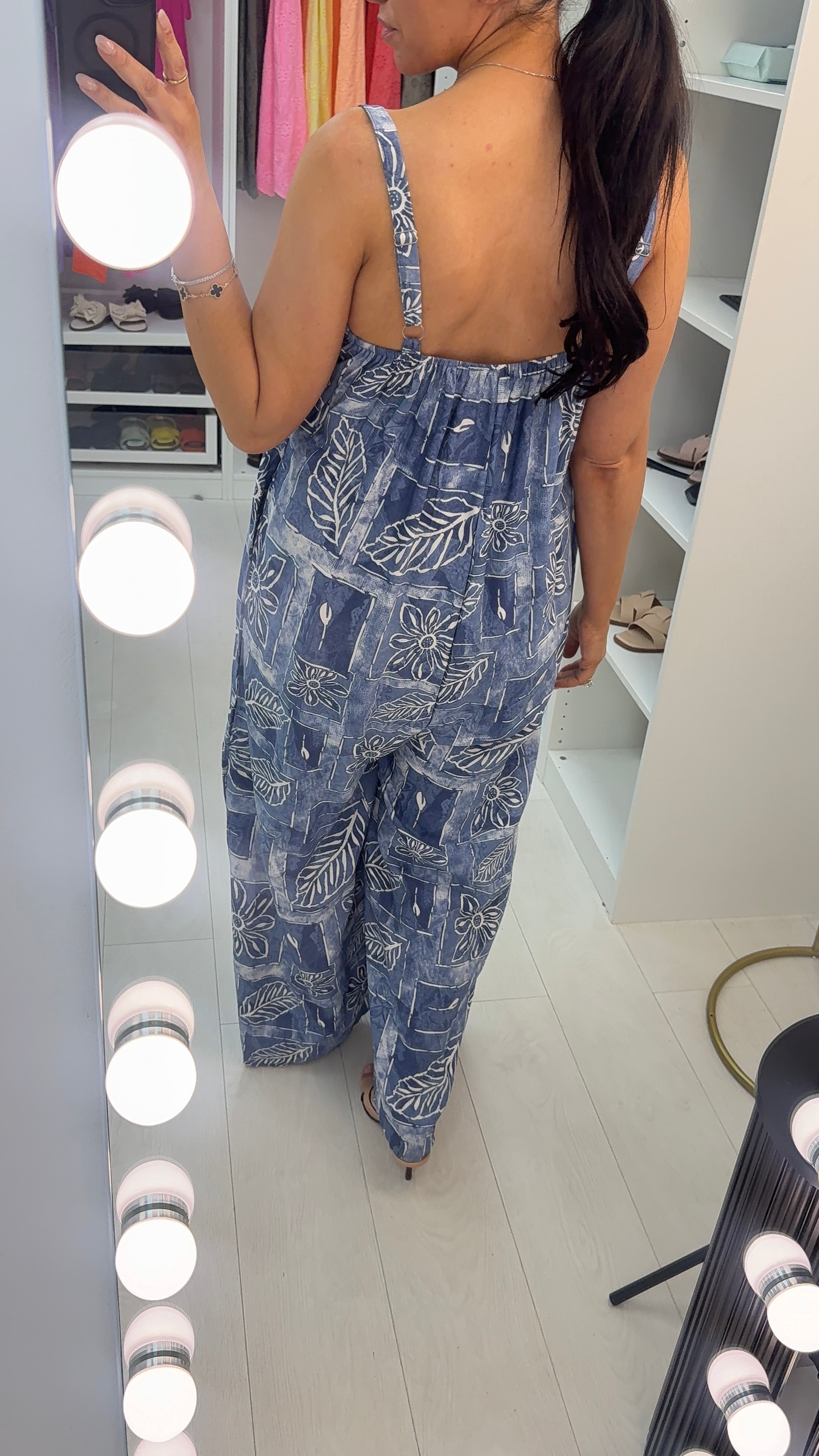 Pippia Printed Denim Look Loose Fit Jumpsuit