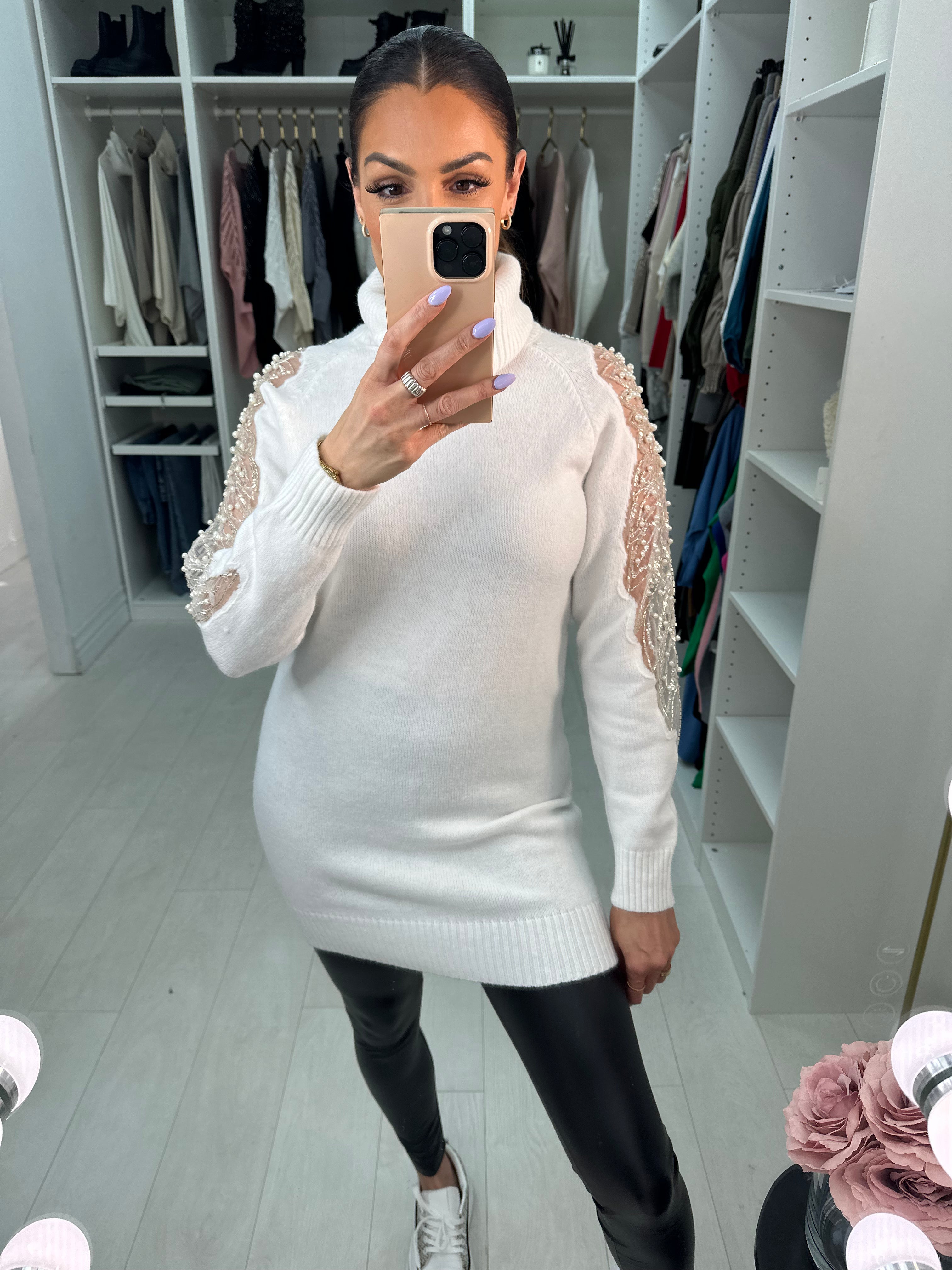 Nancy White Roll Neck Knit Tunic