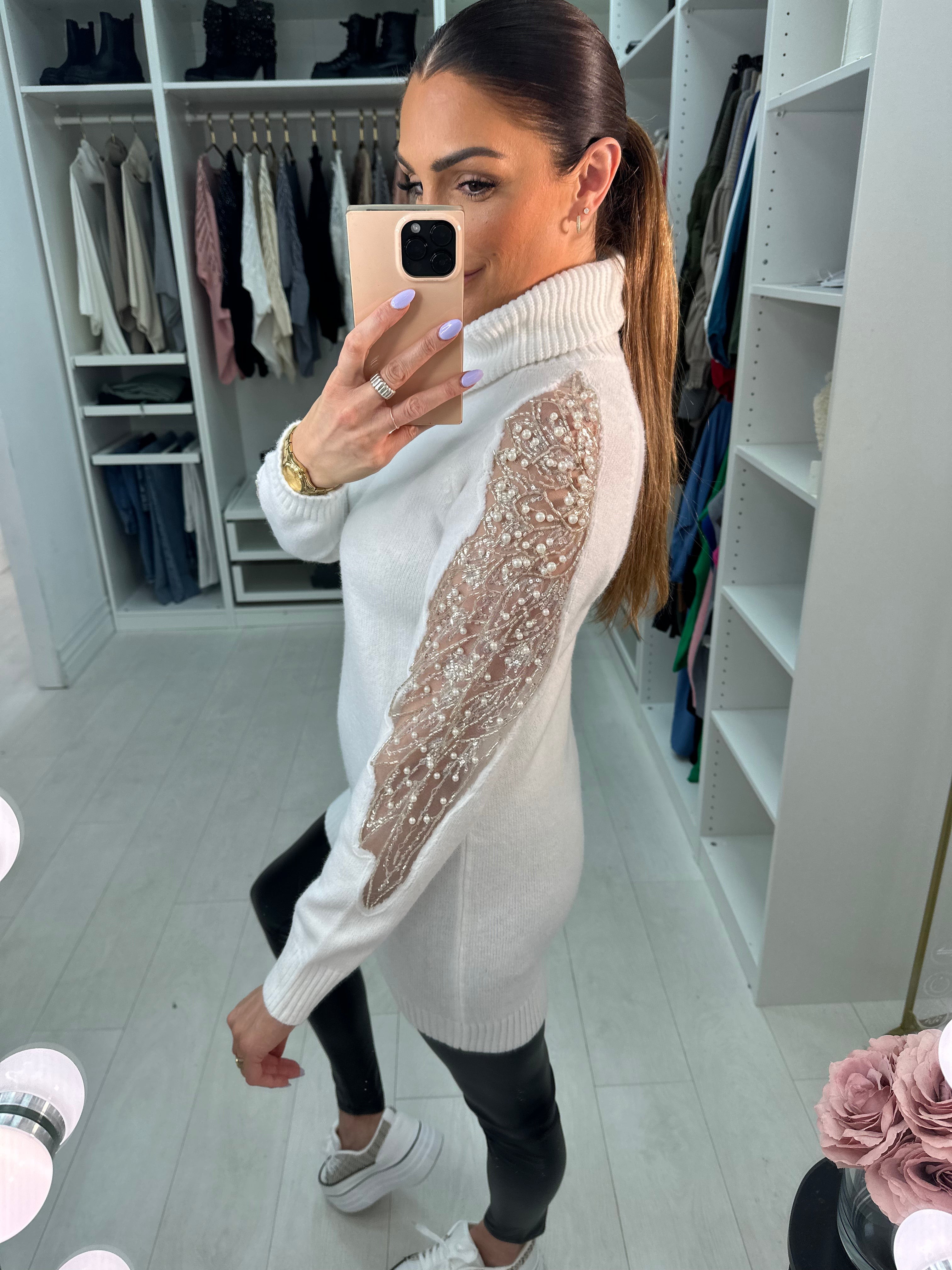 Nancy White Roll Neck Knit Tunic