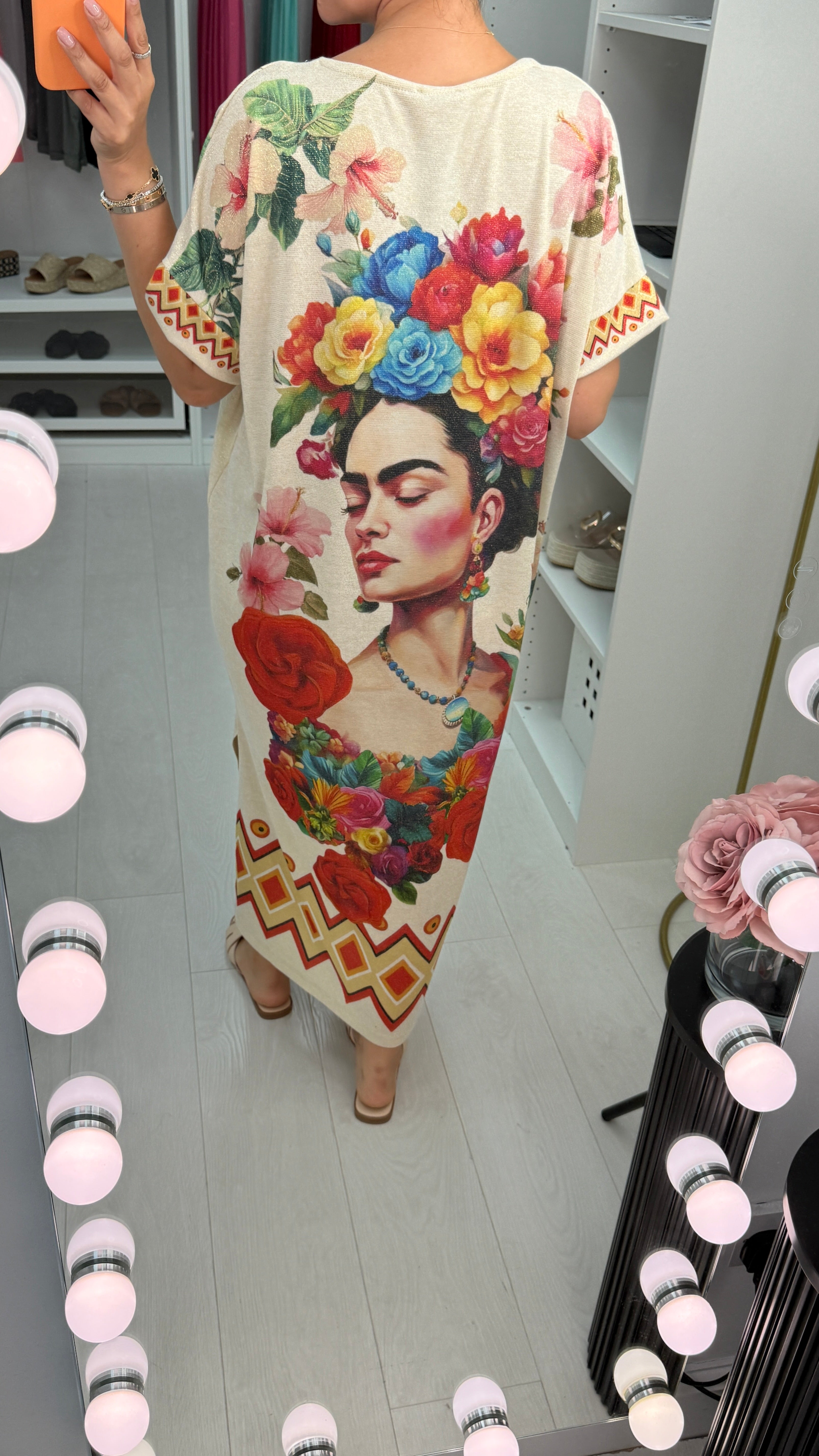 Zaina Floral Print Embellished Loose Fit Dress