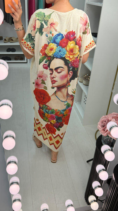 Zaina Floral Print Embellished Loose Fit Dress