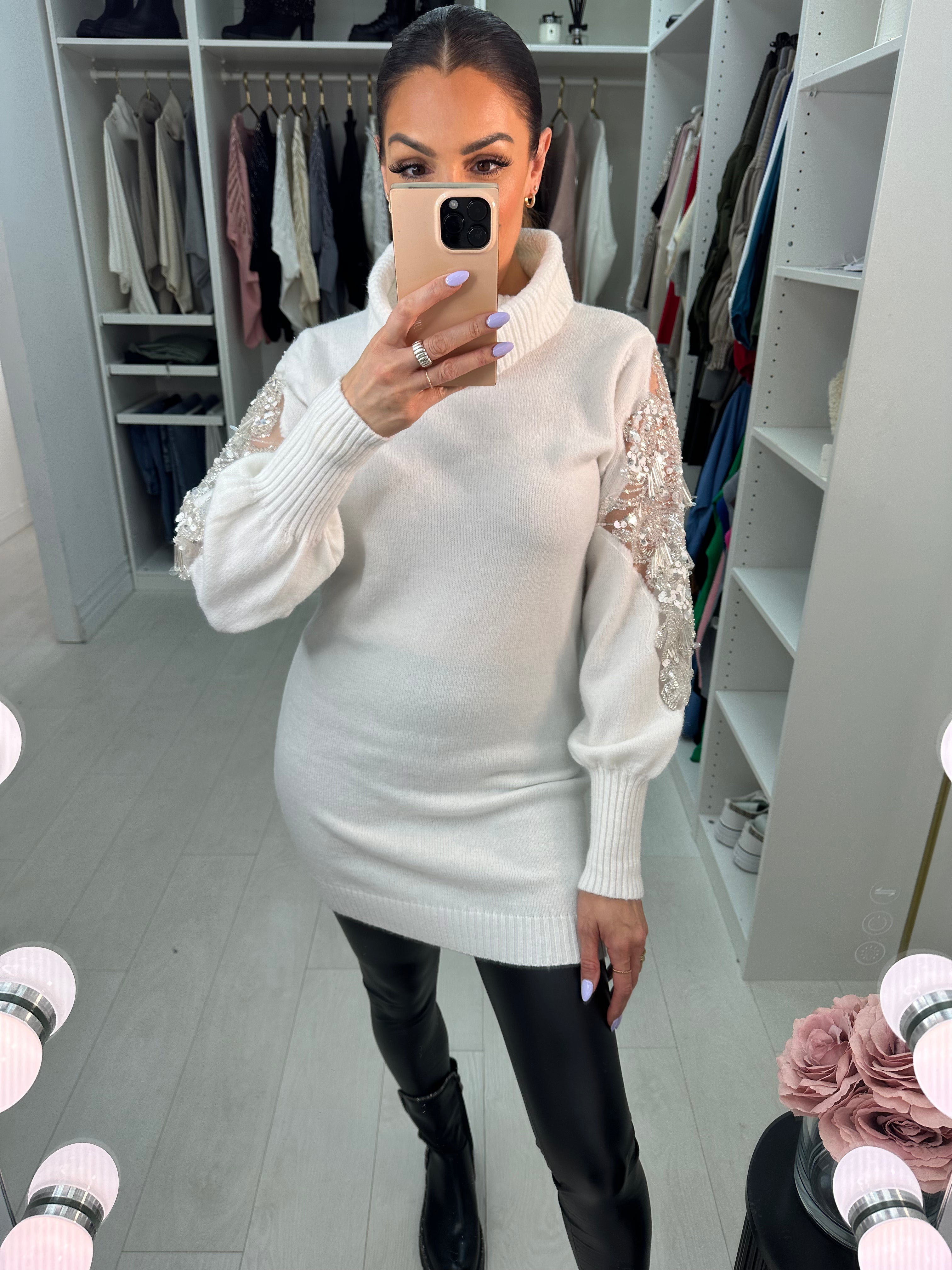 Nancy White Roll Neck Knit Tunic