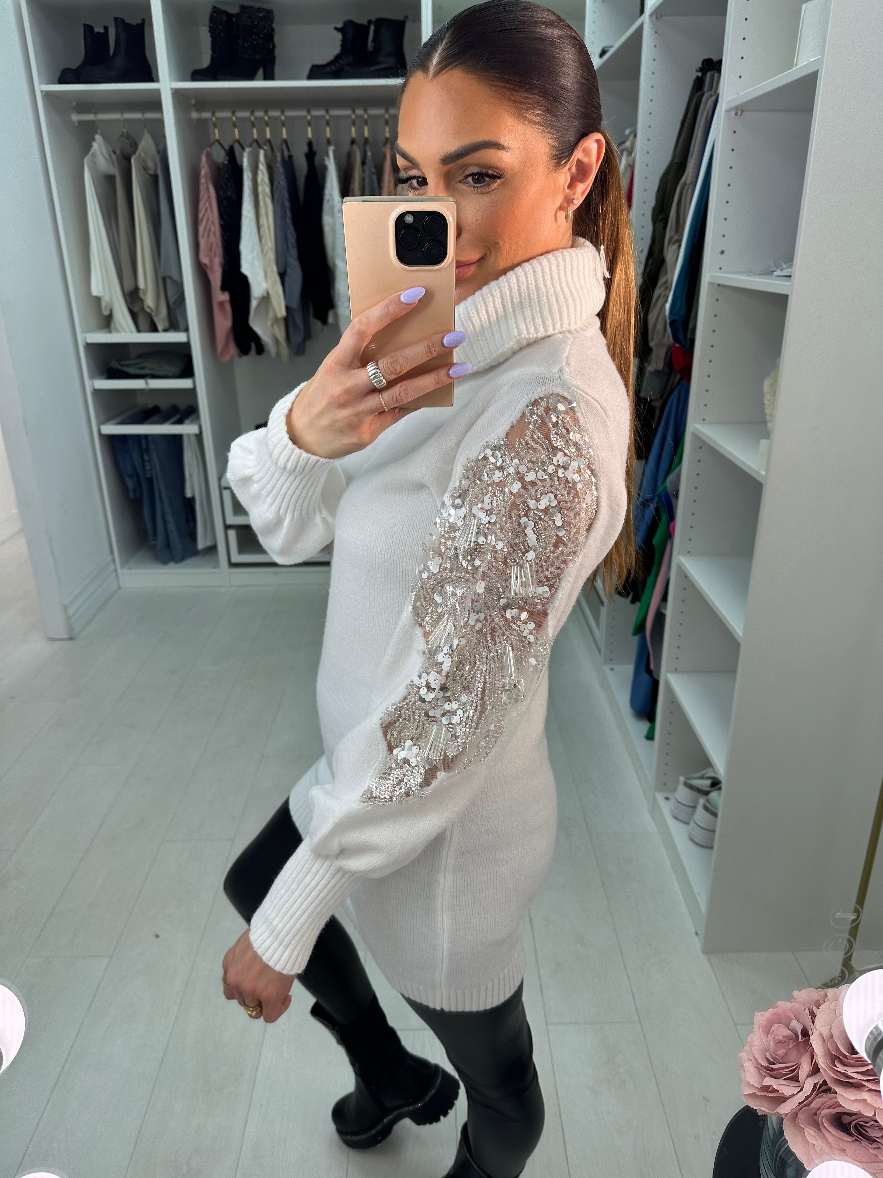 Nancy White Roll Neck Knit Tunic