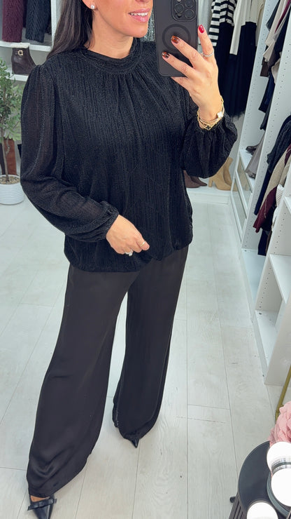 Blaine Bubble Hem High Neck Lurex Top