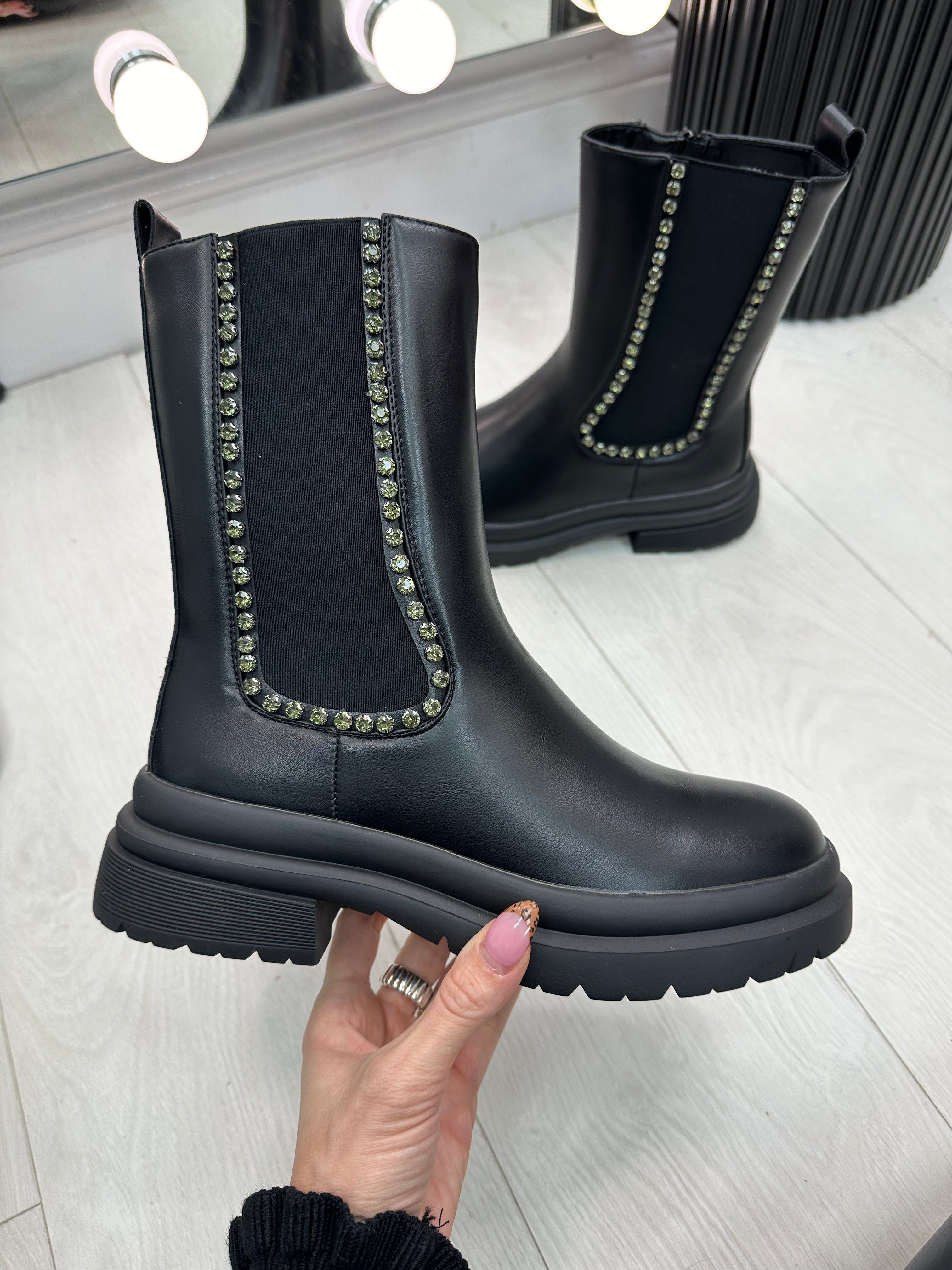 Oriavella Faux Leather Embellished Ankle Boots