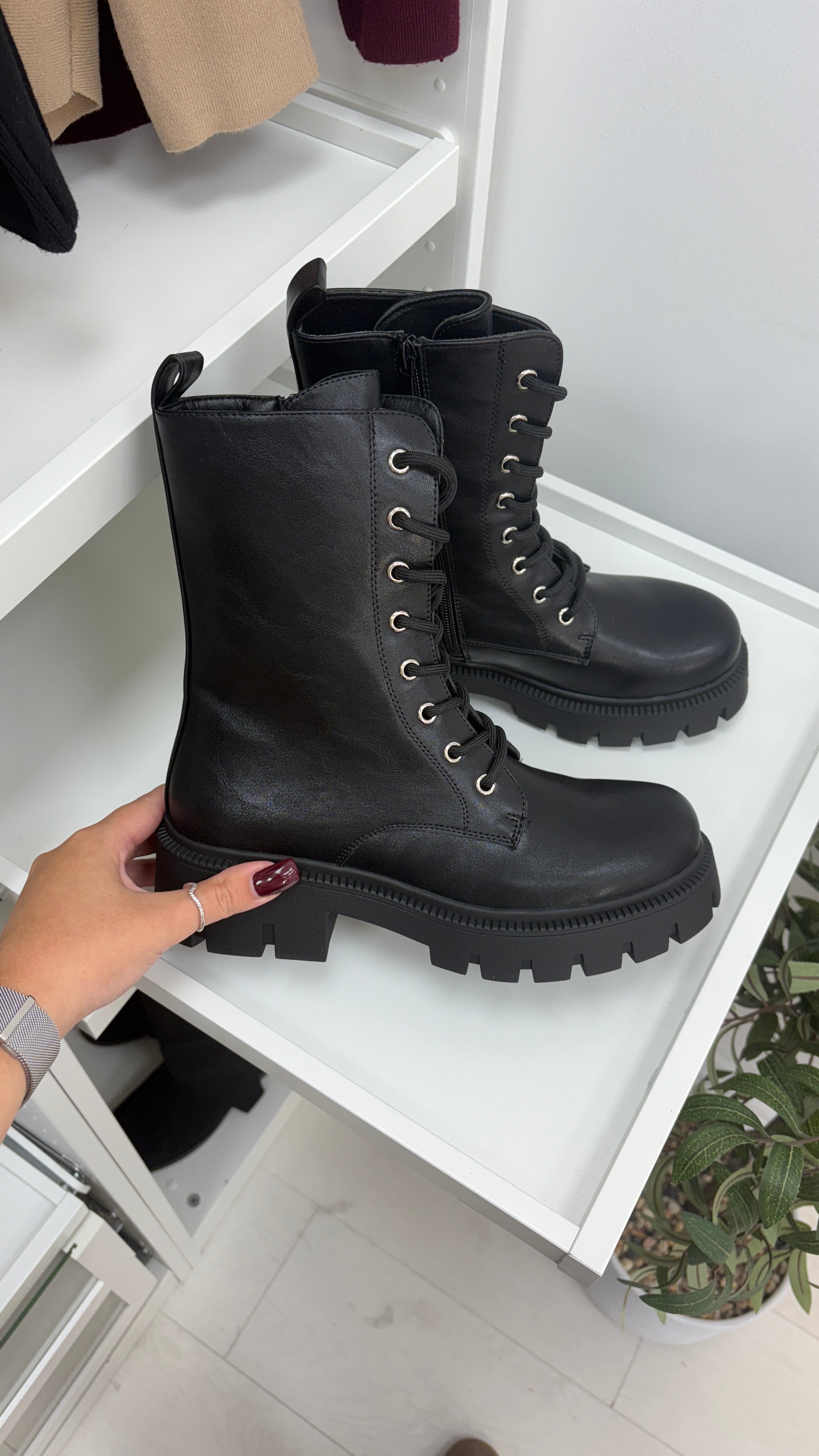 Cristian Faux Leather Lace Up Biker Boots