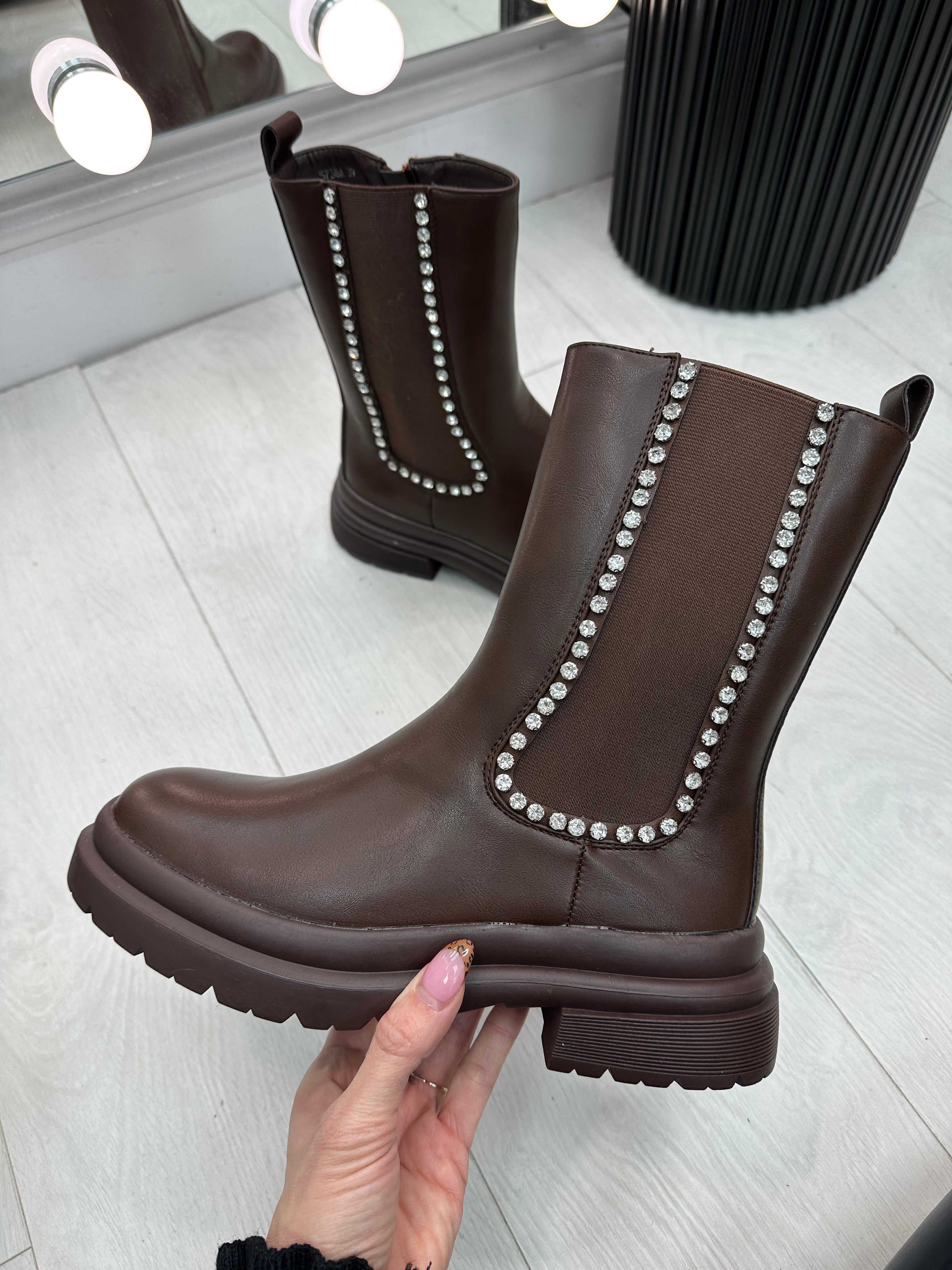 Oriavella Faux Leather Embellished Ankle Boots