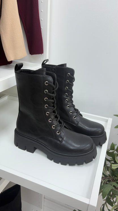 Cristian Faux Leather Lace Up Biker Boots