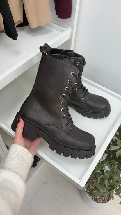 Cristian Faux Leather Lace Up Biker Boots