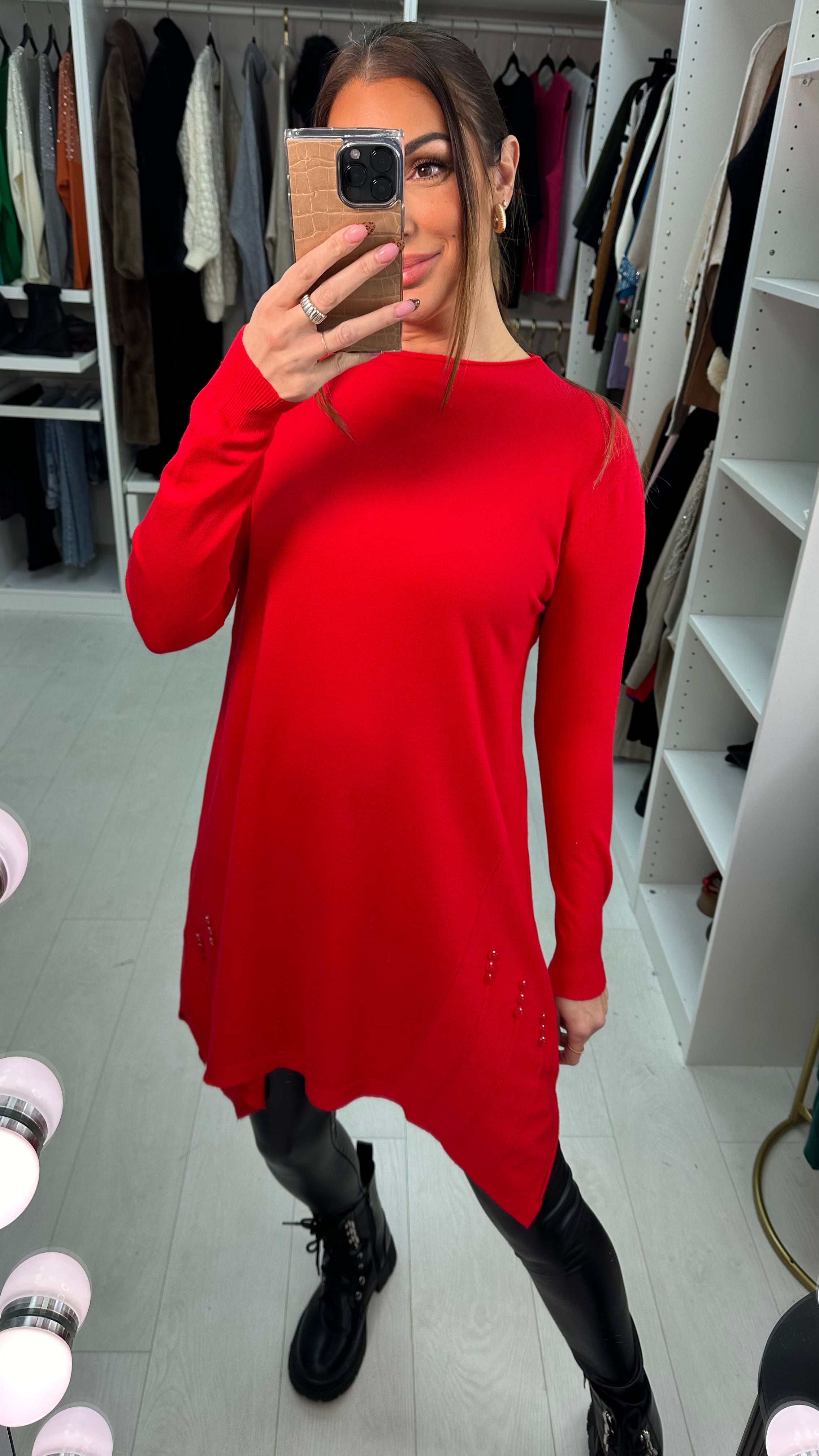 Rika Button Detailed Trapeze Knit Jumper Dress