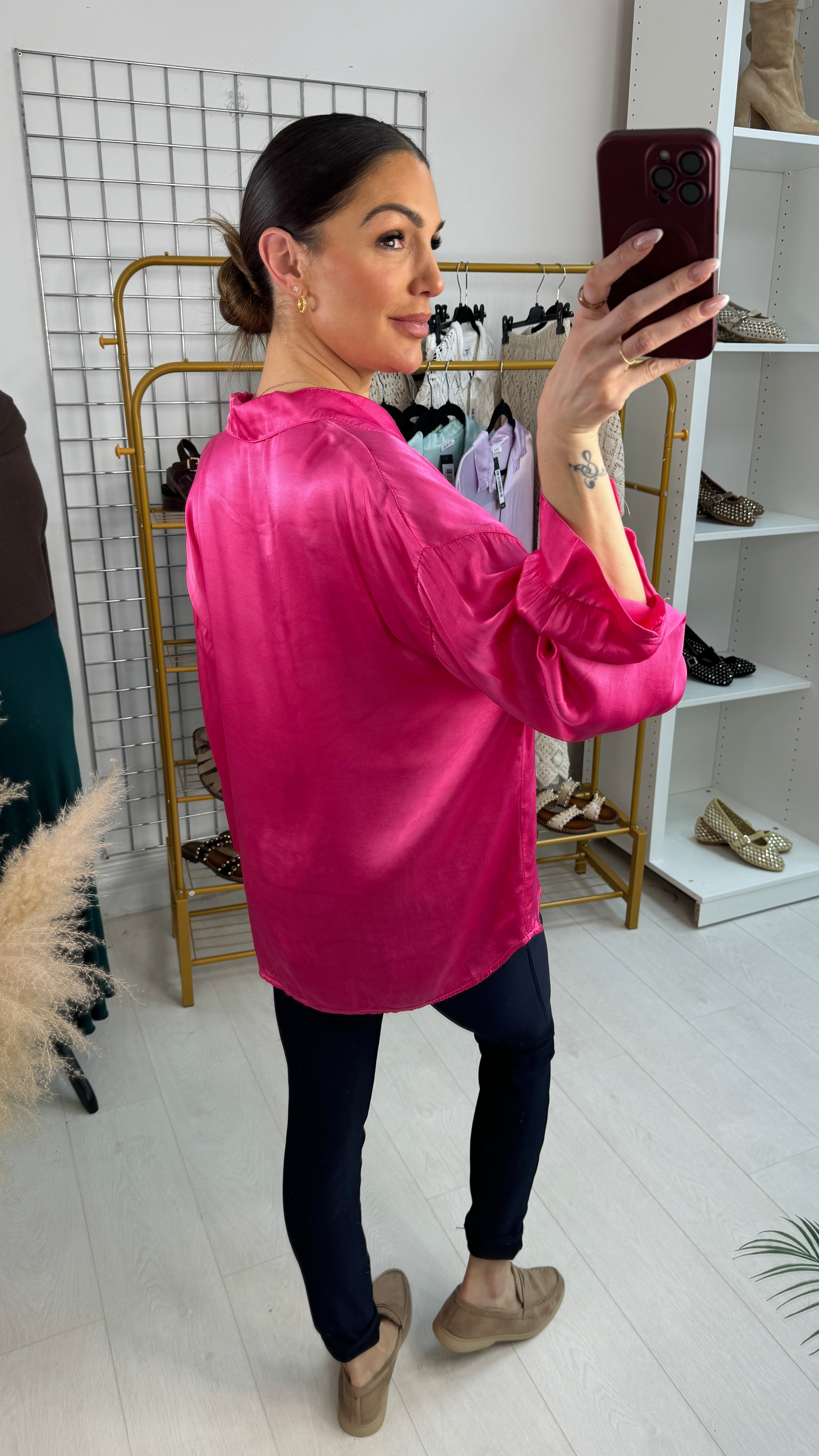 Ariela Plain Satin Relaxed Fit Shirt