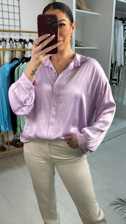 Ariela Plain Satin Relaxed Fit Shirt