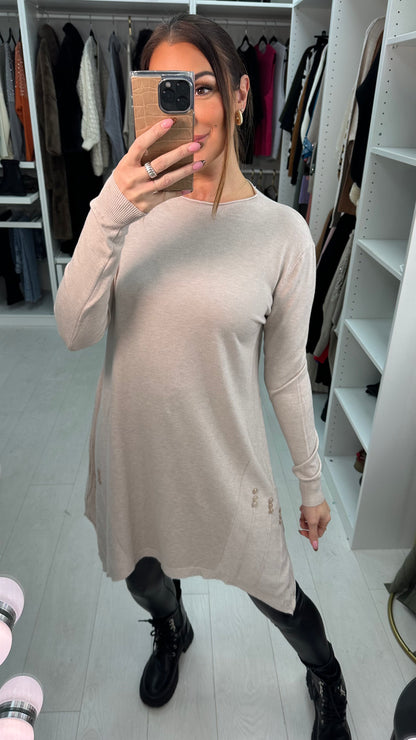 Rika Button Detailed Trapeze Knit Jumper Dress