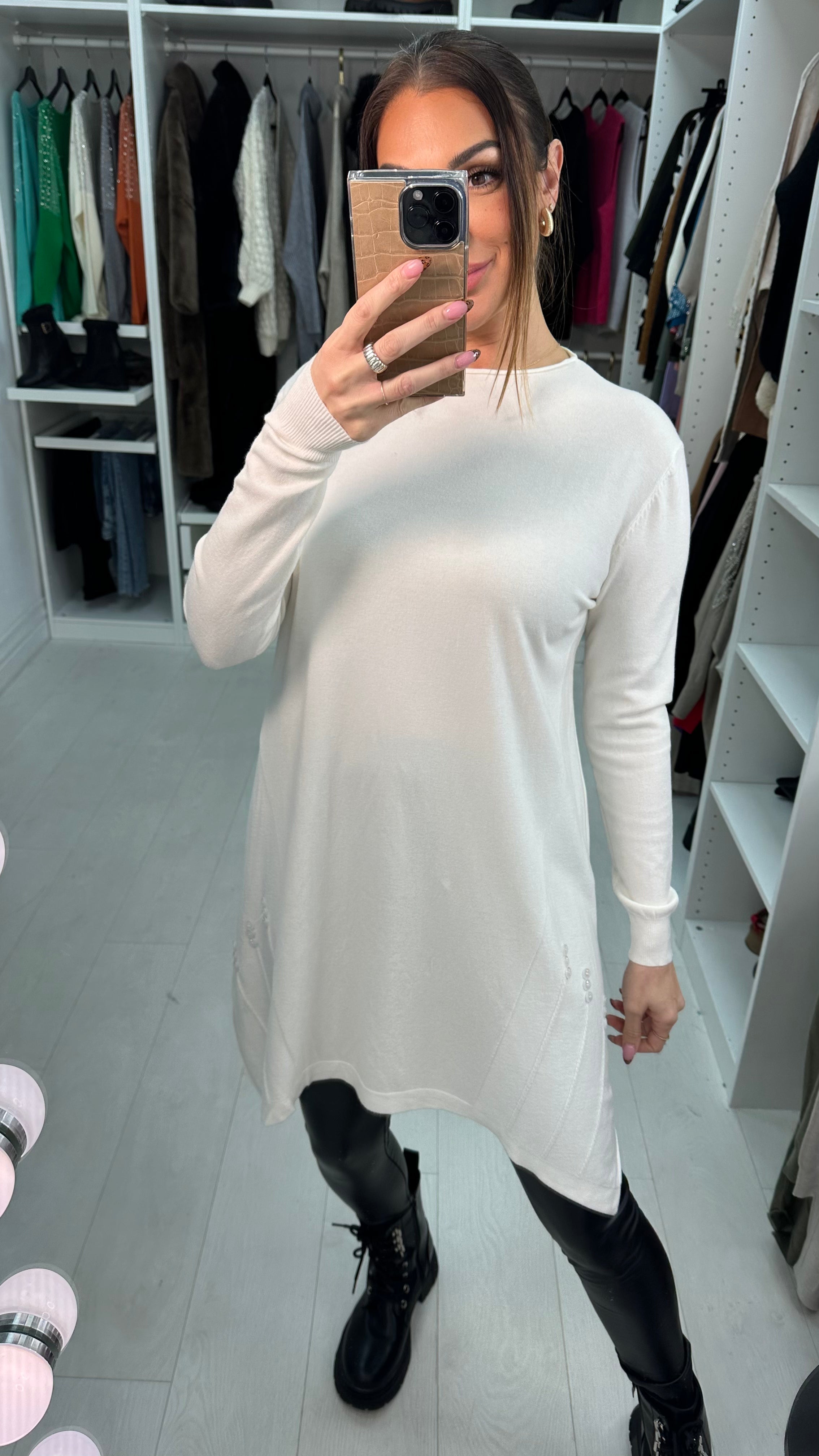 Rika Button Detailed Trapeze Knit Jumper Dress