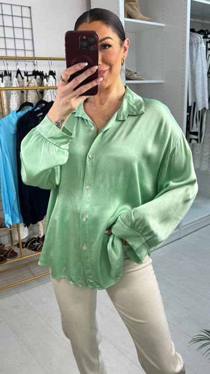 Ariela Plain Satin Relaxed Fit Shirt