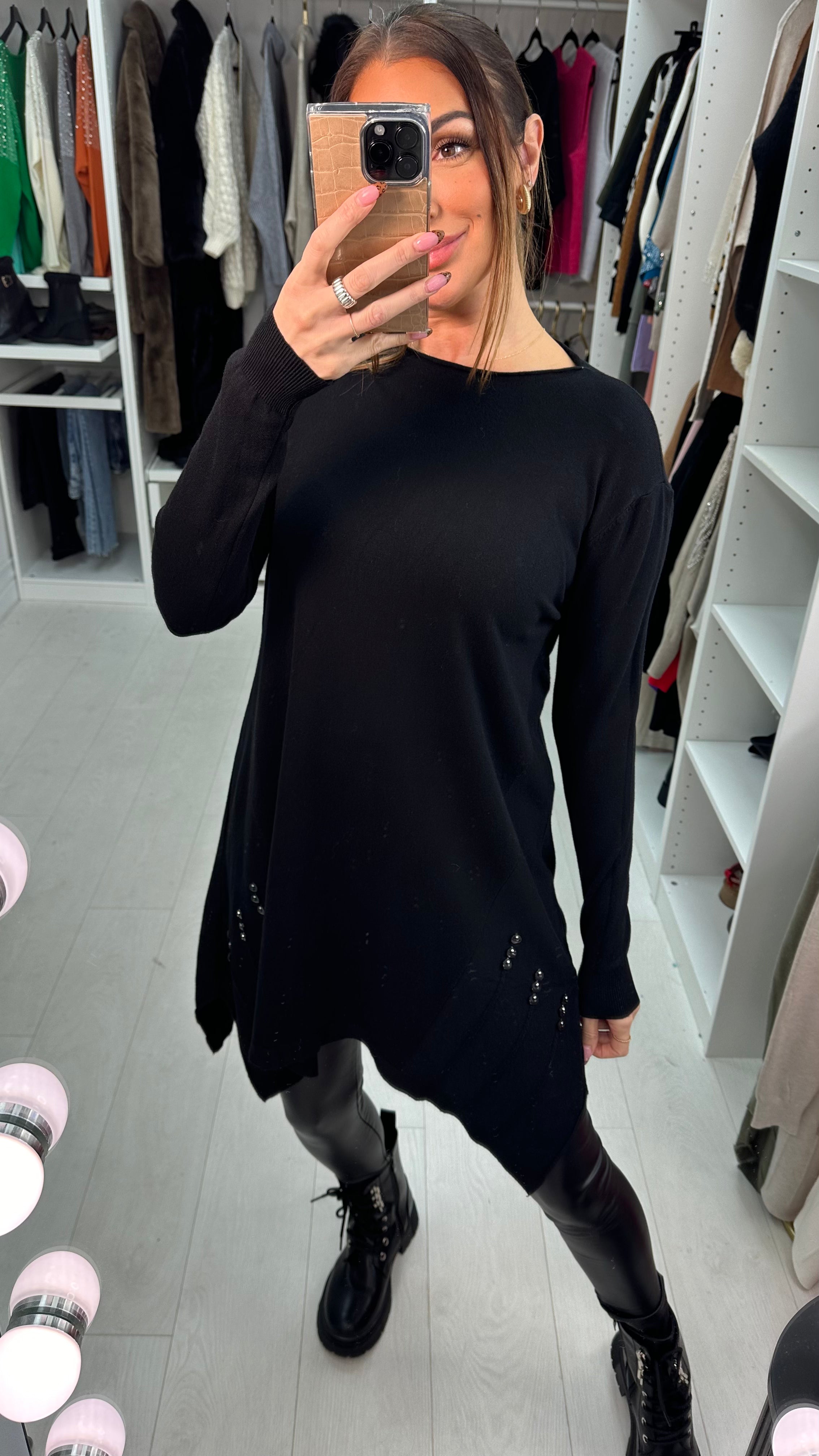 Rika Button Detailed Trapeze Knit Jumper Dress