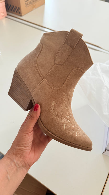 Nickie Faux Suede Western Ankle Boots