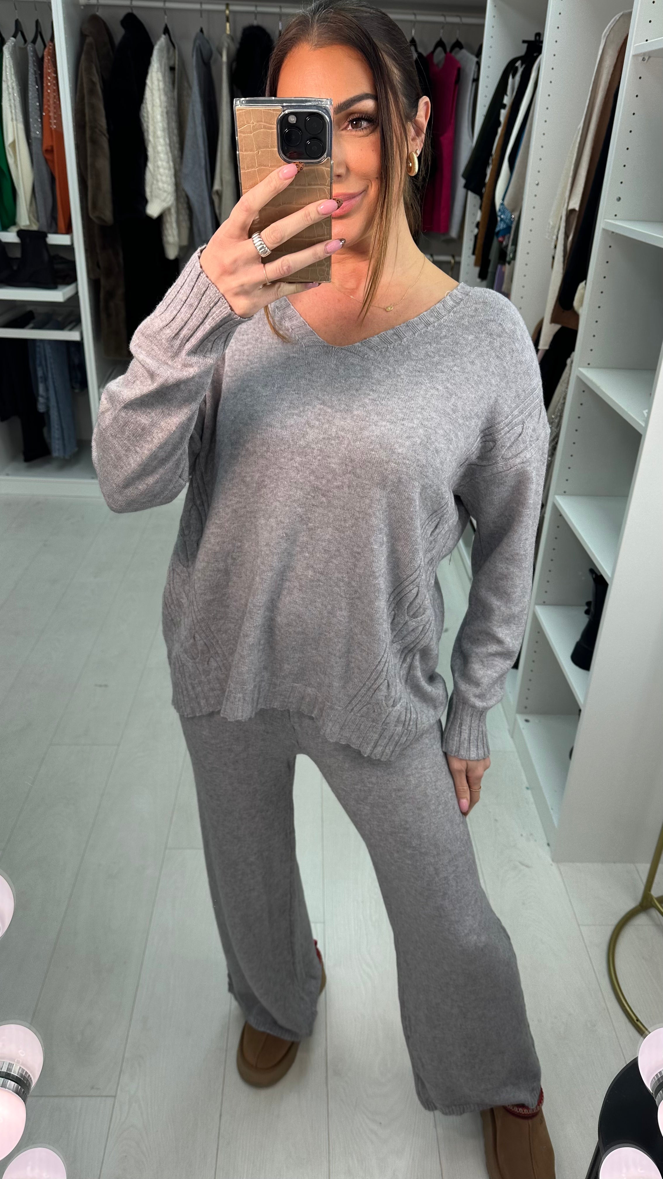 Cordella Plain Cable Detail Loungewear Set