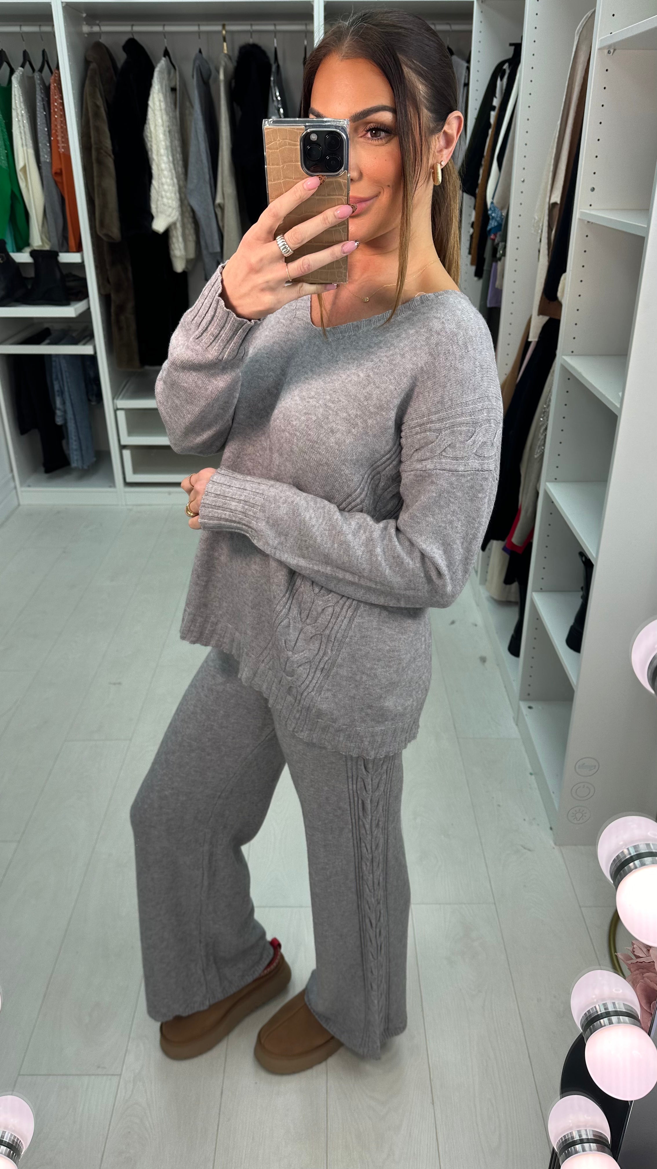 Cordella Plain Cable Detail Loungewear Set