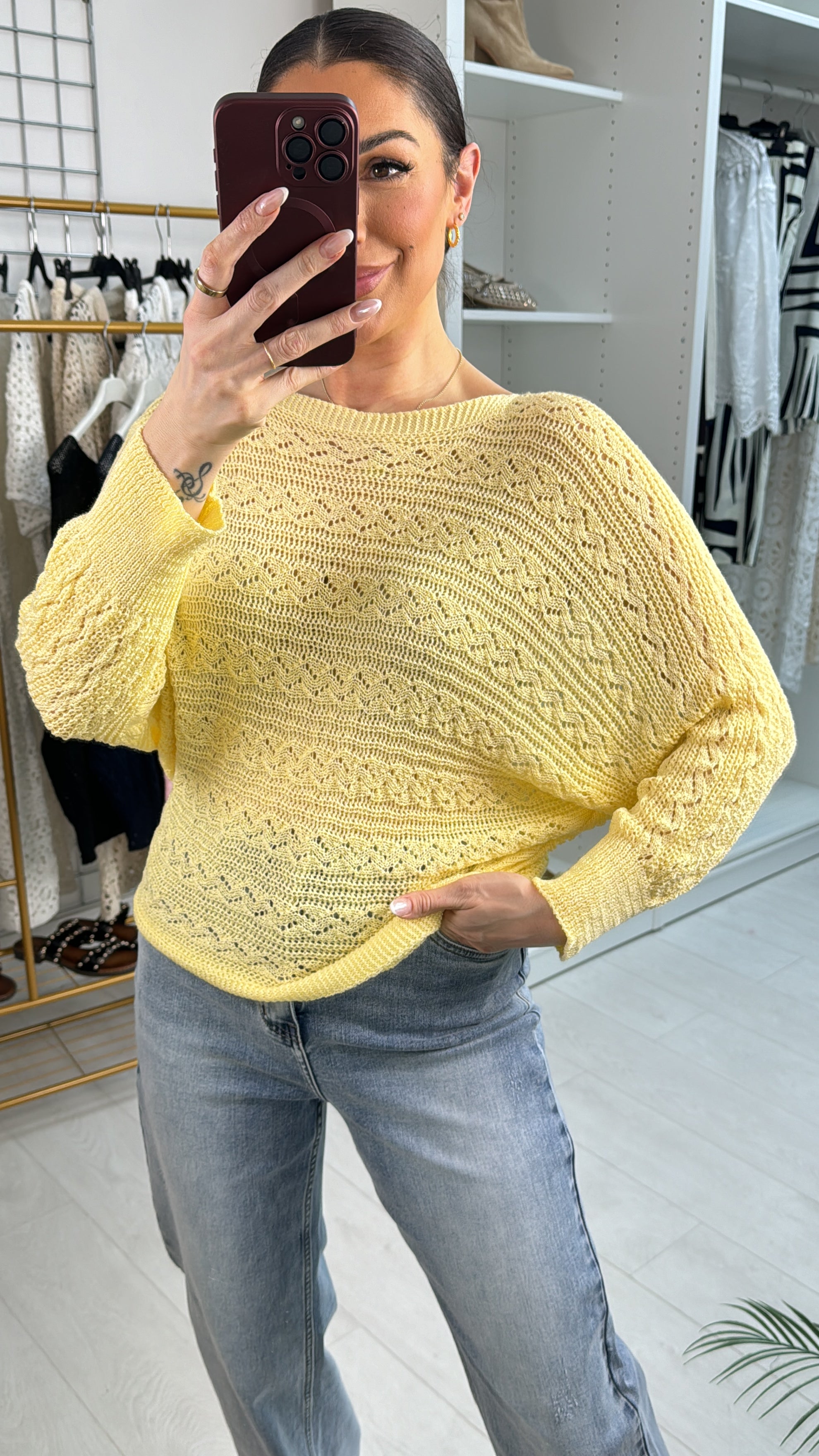 Elysia Crochet Batwing Sleeve Thin Knit Jumper
