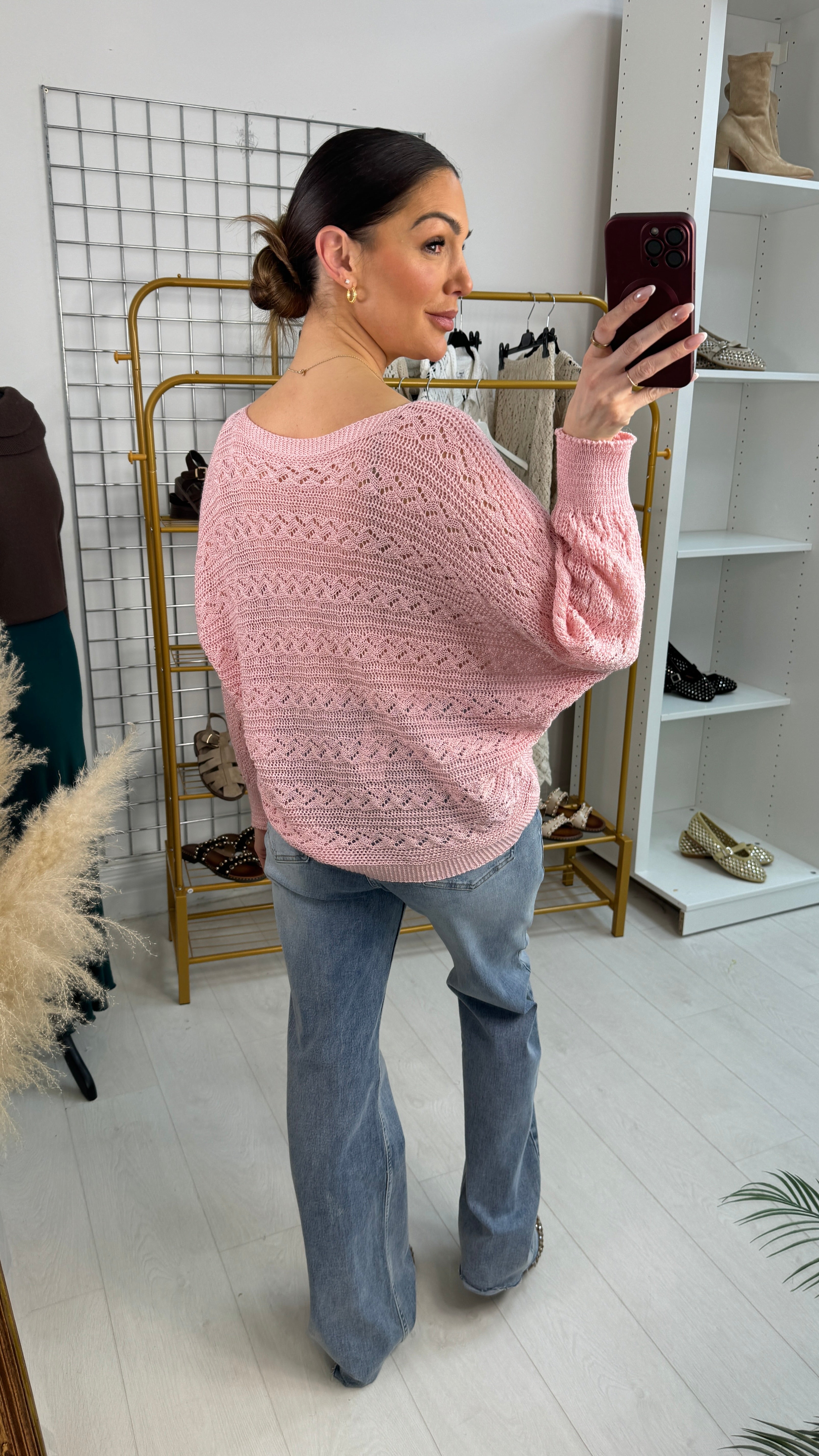 Elysia Crochet Batwing Sleeve Thin Knit Jumper