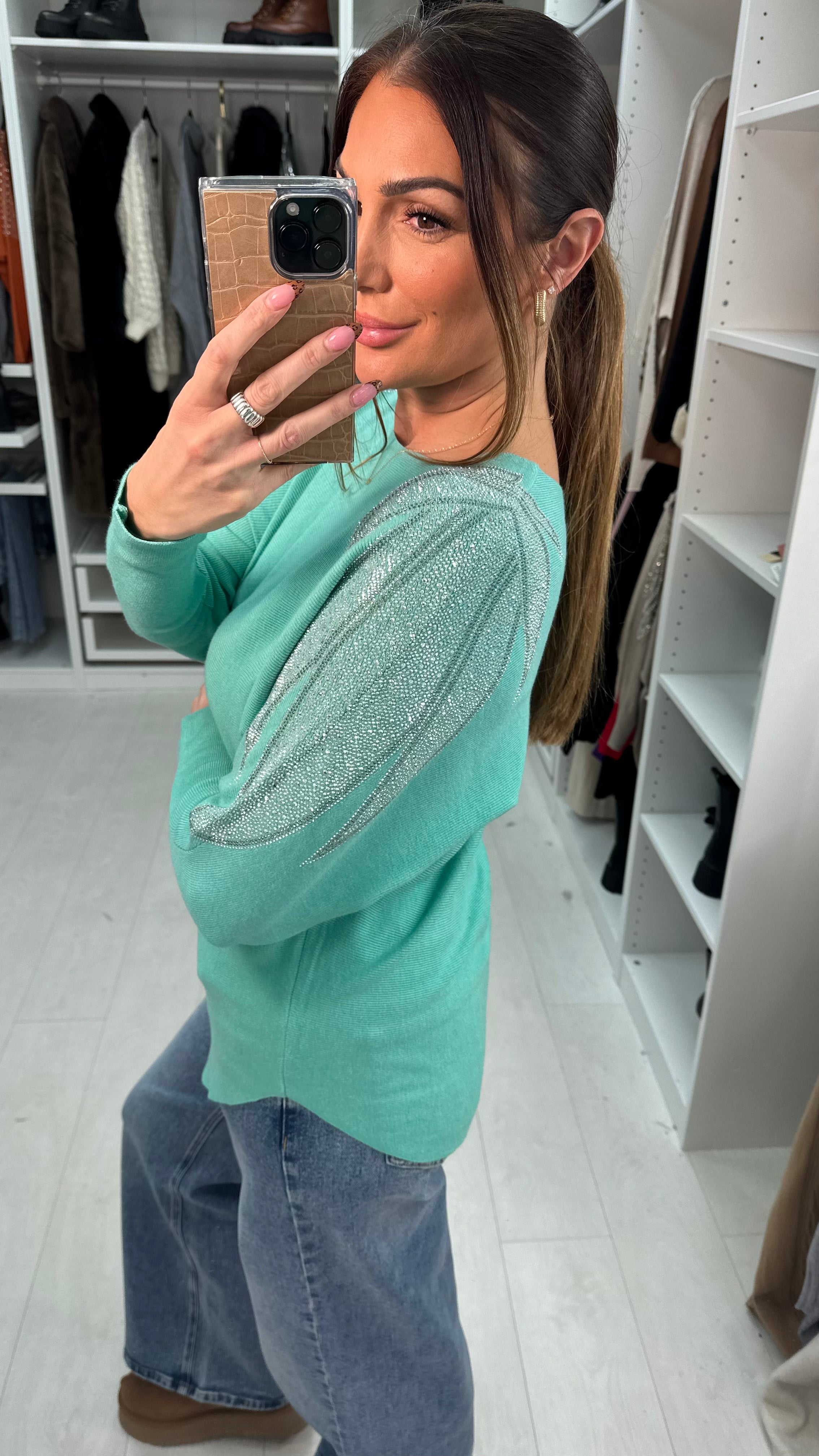 Coletta Embellished Shoulder Batwing Jumper