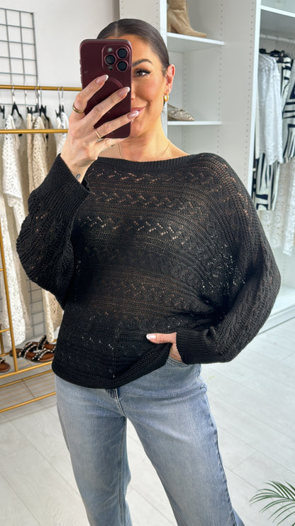 Elysia Crochet Batwing Sleeve Thin Knit Jumper