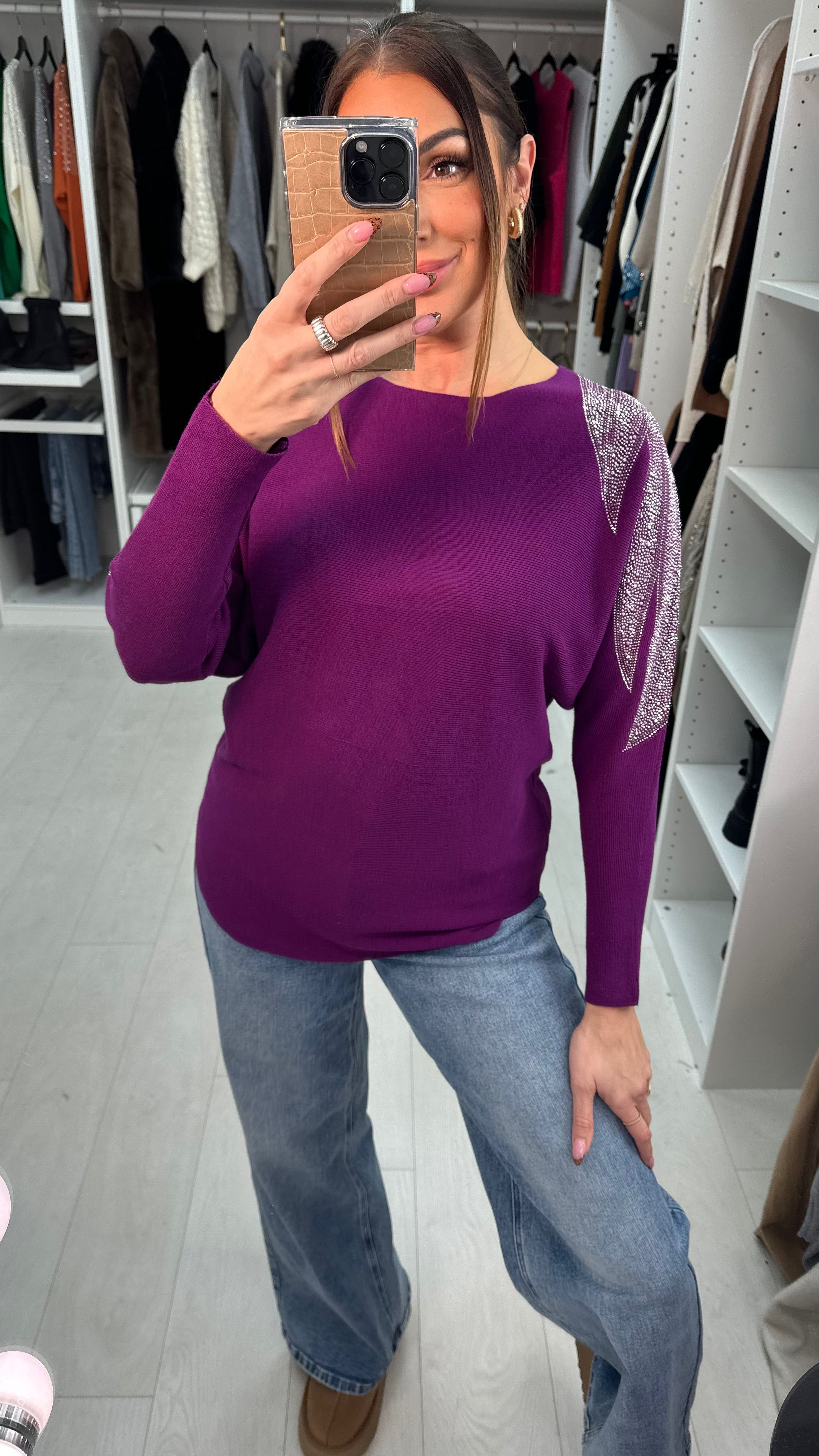 Coletta Embellished Shoulder Batwing Jumper