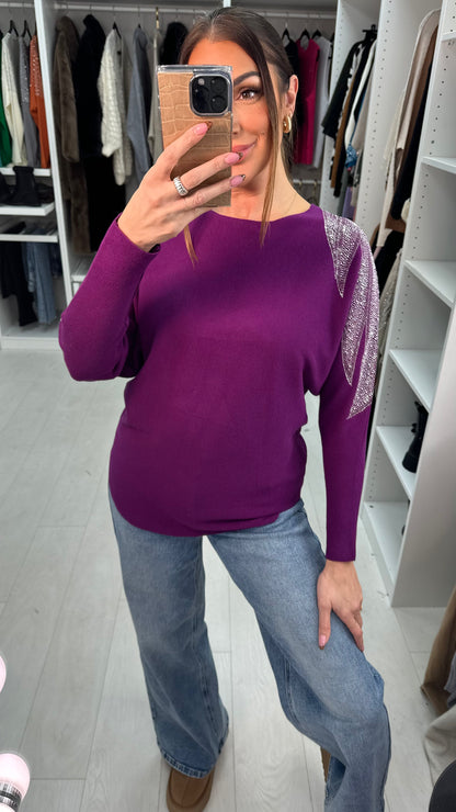 Coletta Embellished Shoulder Batwing Jumper