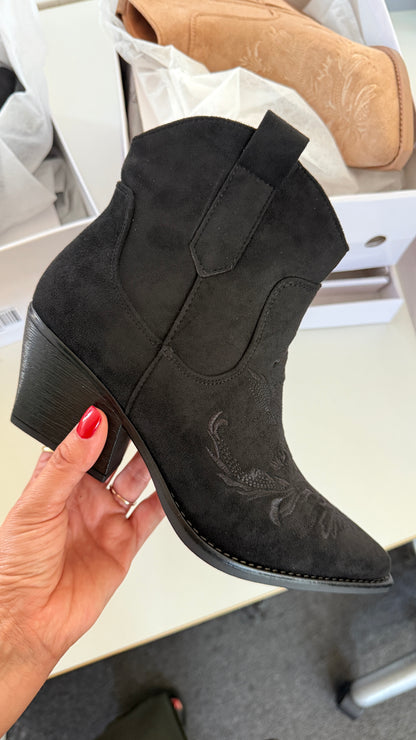 Nickie Faux Suede Western Ankle Boots