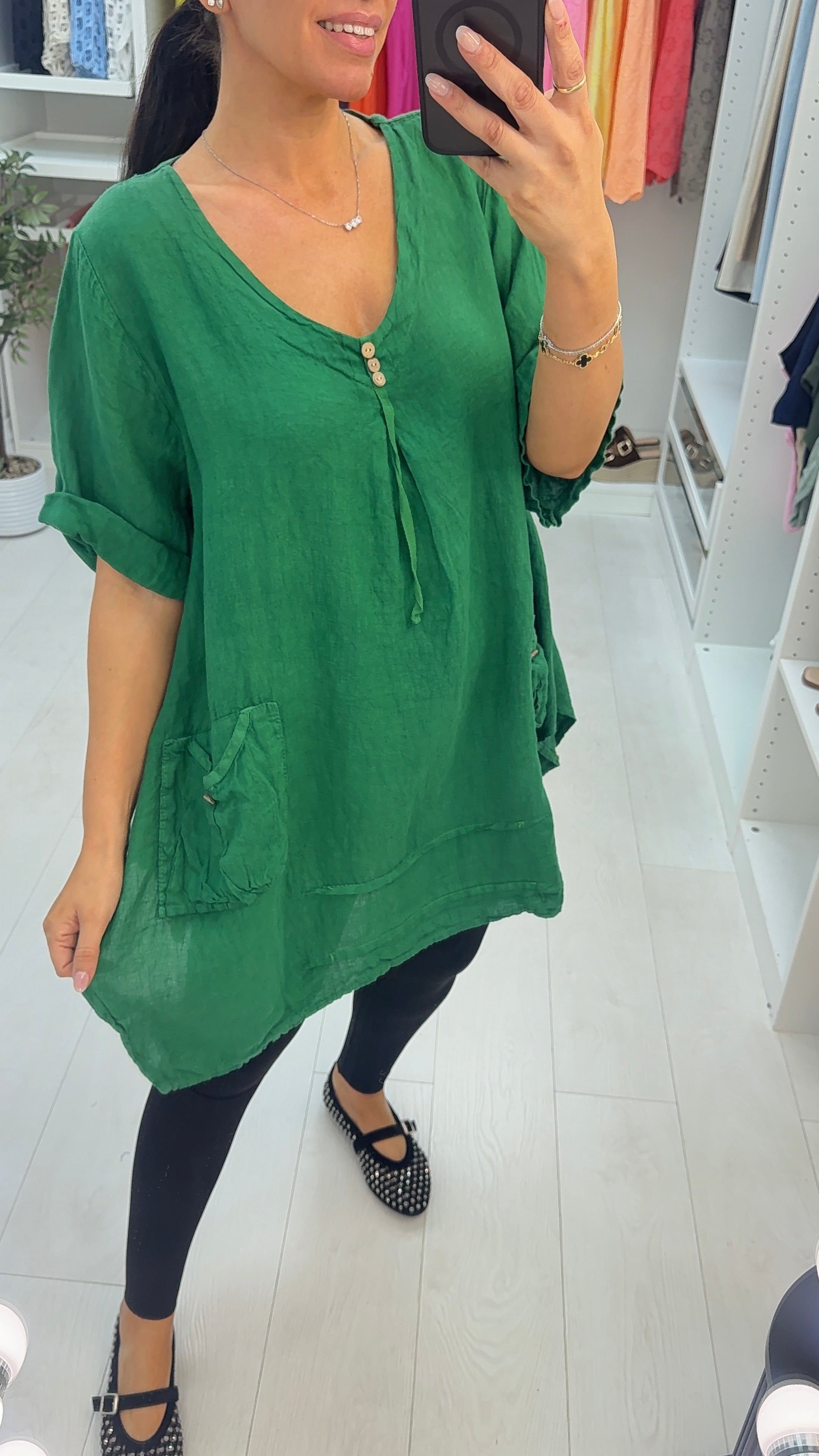 Halie Plain Asymmetric Hem Longline Linen Top